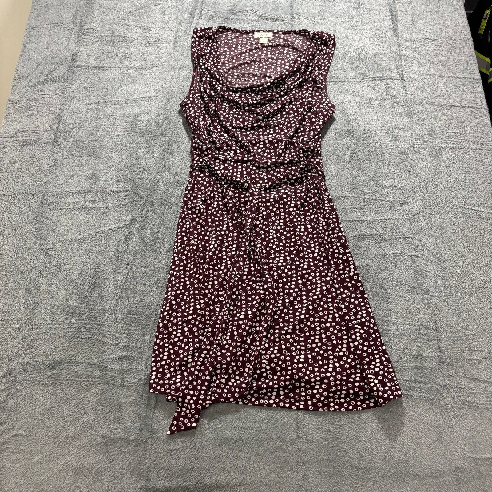 LOFT XL Burgundy White Polka Dot Cowl Neck Womens Dress Casual Vintage Style