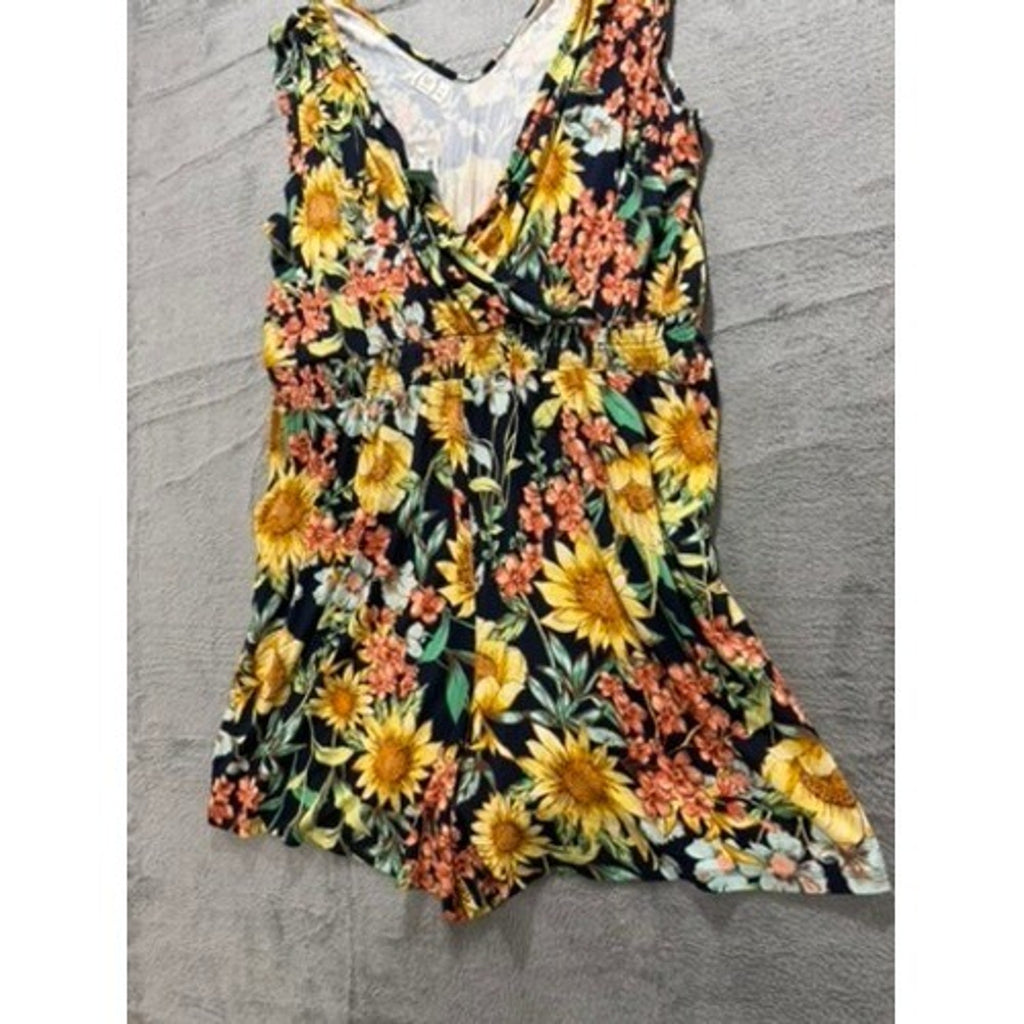 Maurices 24/7 Sunflower Floral Romper Sleeveless Smocked Waist Plus 1X NWT Boho