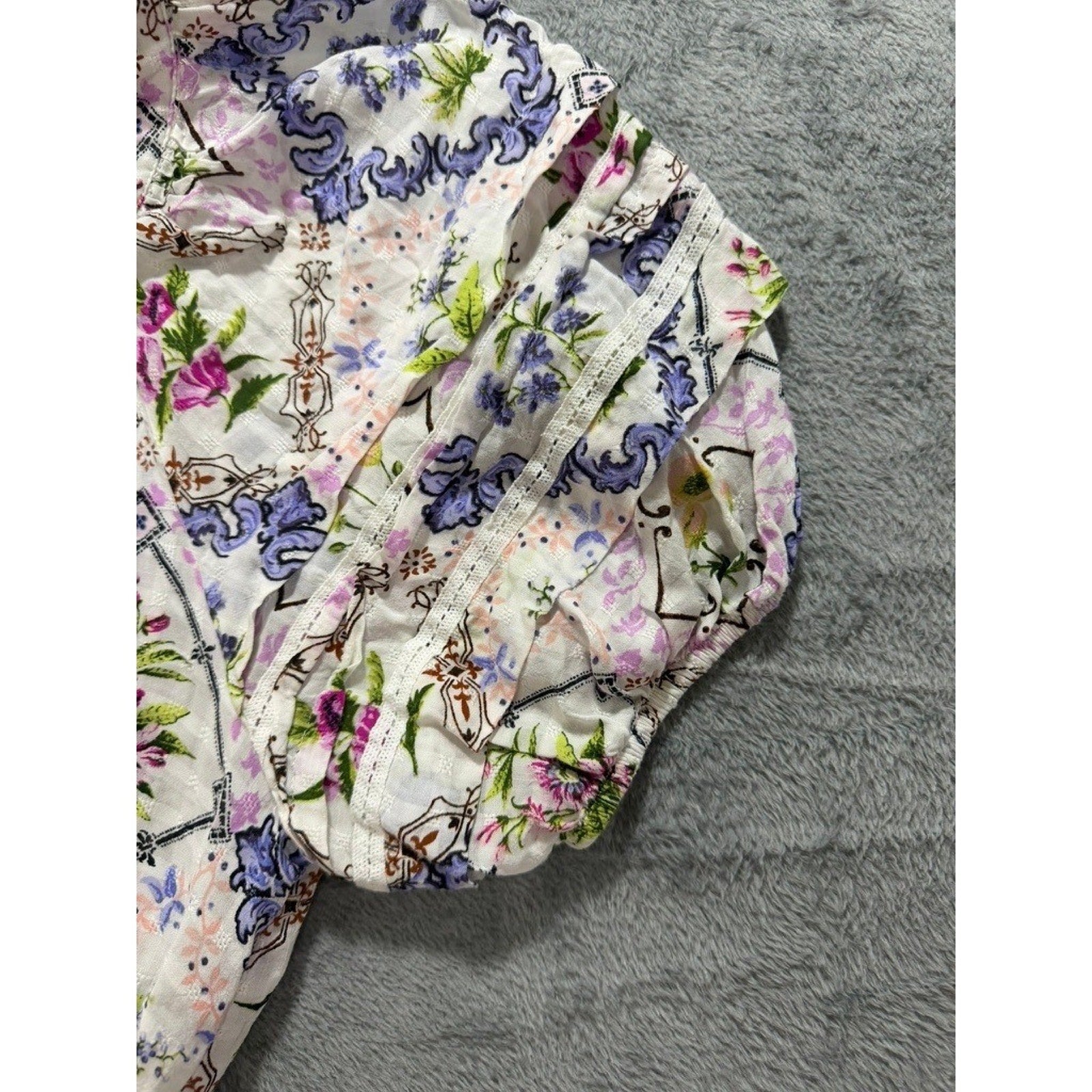 Jane + Delancey Womens Floral Baroque Patchwork Twist Front Puff Sleeve Blouse M