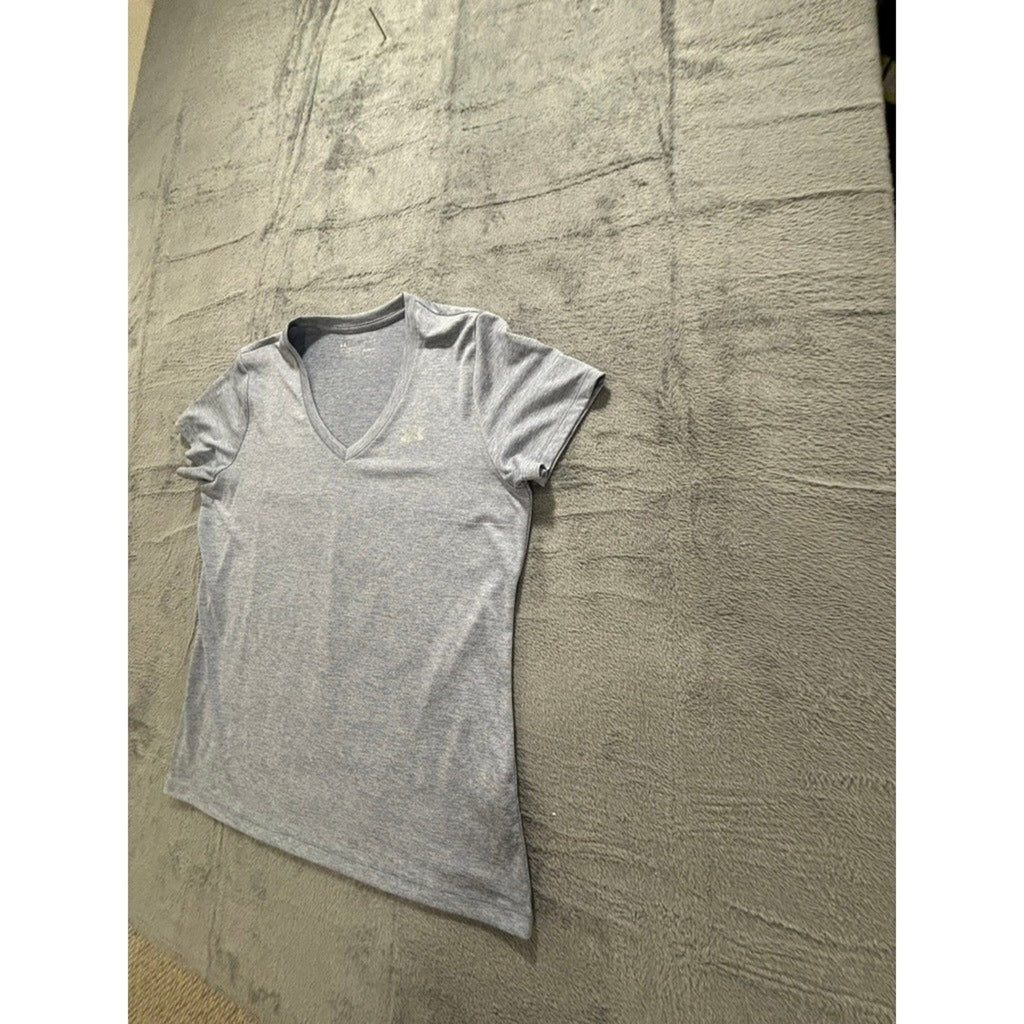Under Armour Womens L Gray V-Neck Short Sleeve T-Shirt Athleisure Casual