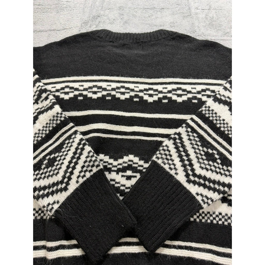Old Navy Womens Black White Fair Isle Go-Recycled Crewneck Sweater Large Nordic