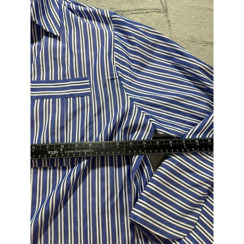 ASOS Design Button Up Shirt Womens US 14 Blue White Striped Pocket Blouse