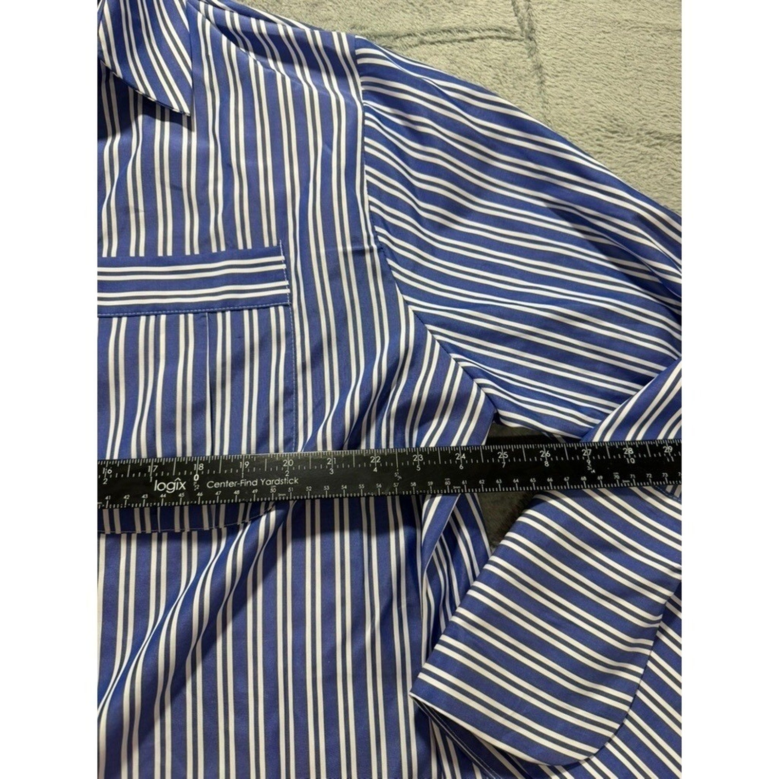 ASOS Design Button Up Shirt Womens US 14 Blue White Striped Pocket Blouse