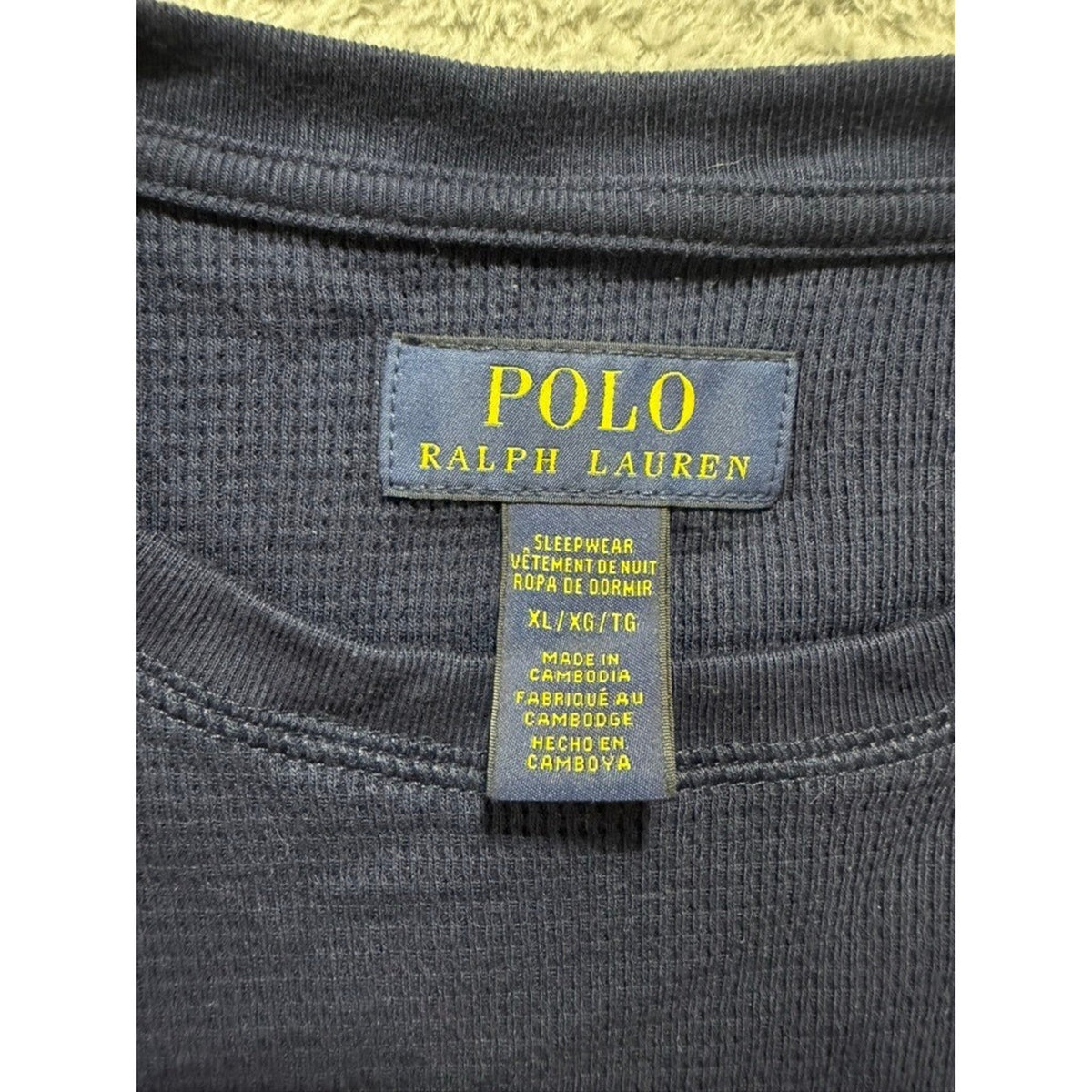 Polo Ralph Lauren Mens XL Navy Waffle Knit Thermal Sleepwear Top Crest Logo RLPC