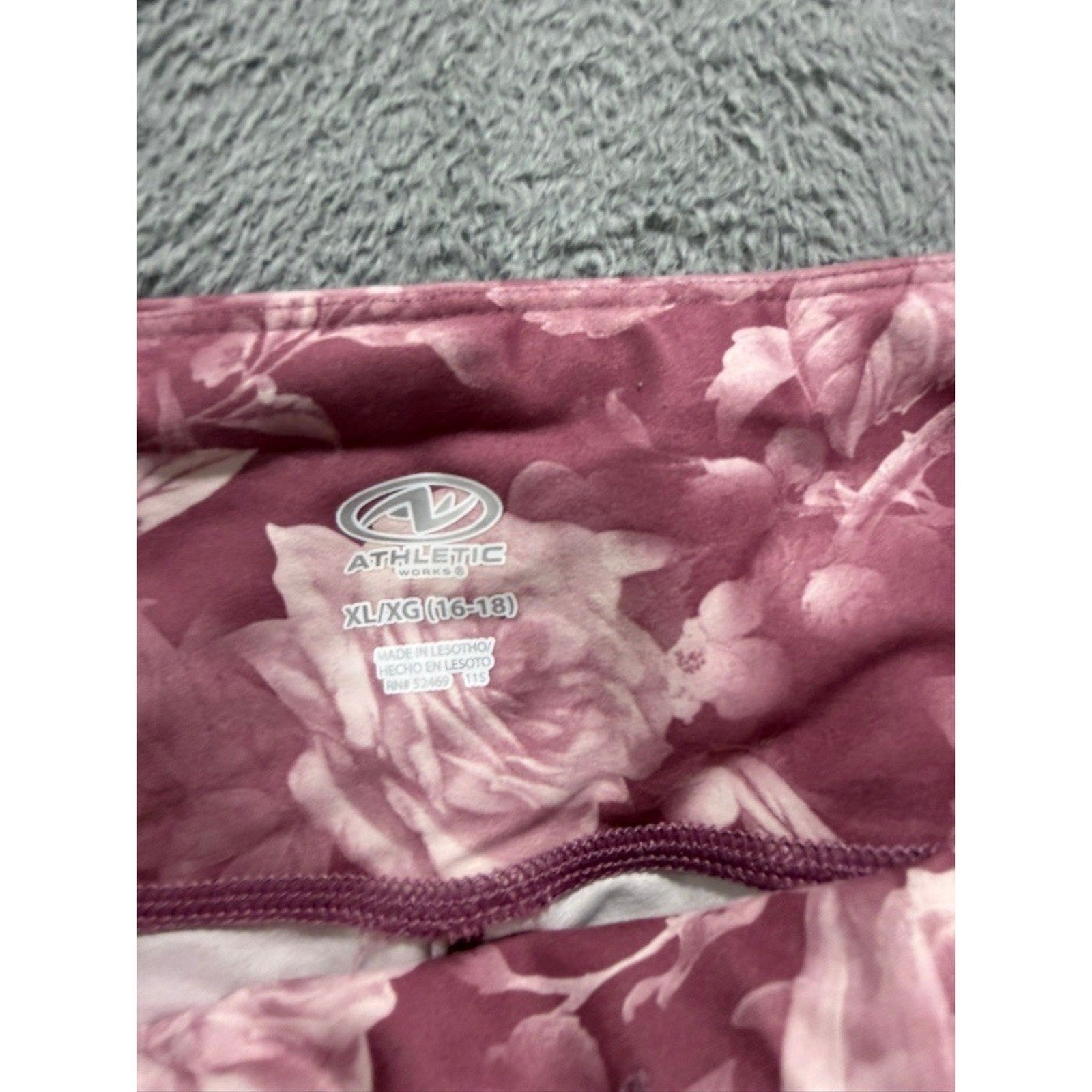 Athletic Works Womens XL Mauve Rose Floral High Waist Leggings Pockets Gym