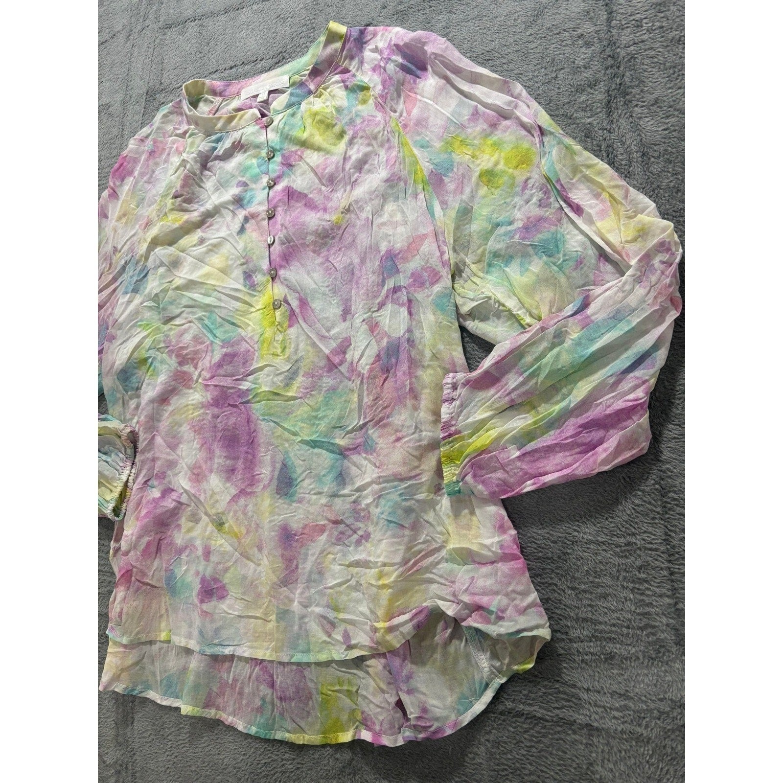 Adyson Parker Blouse Womens 1X Boho Watercolor Pastel Rayon Flowy Top