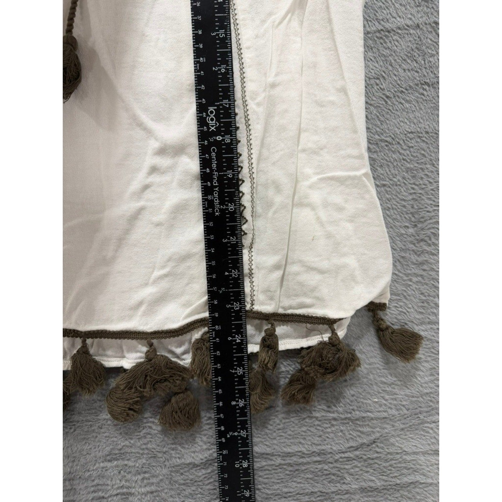 LOFT Outlet Women White Embroidered Tassel Boho Sleeveless Top Olive Green L