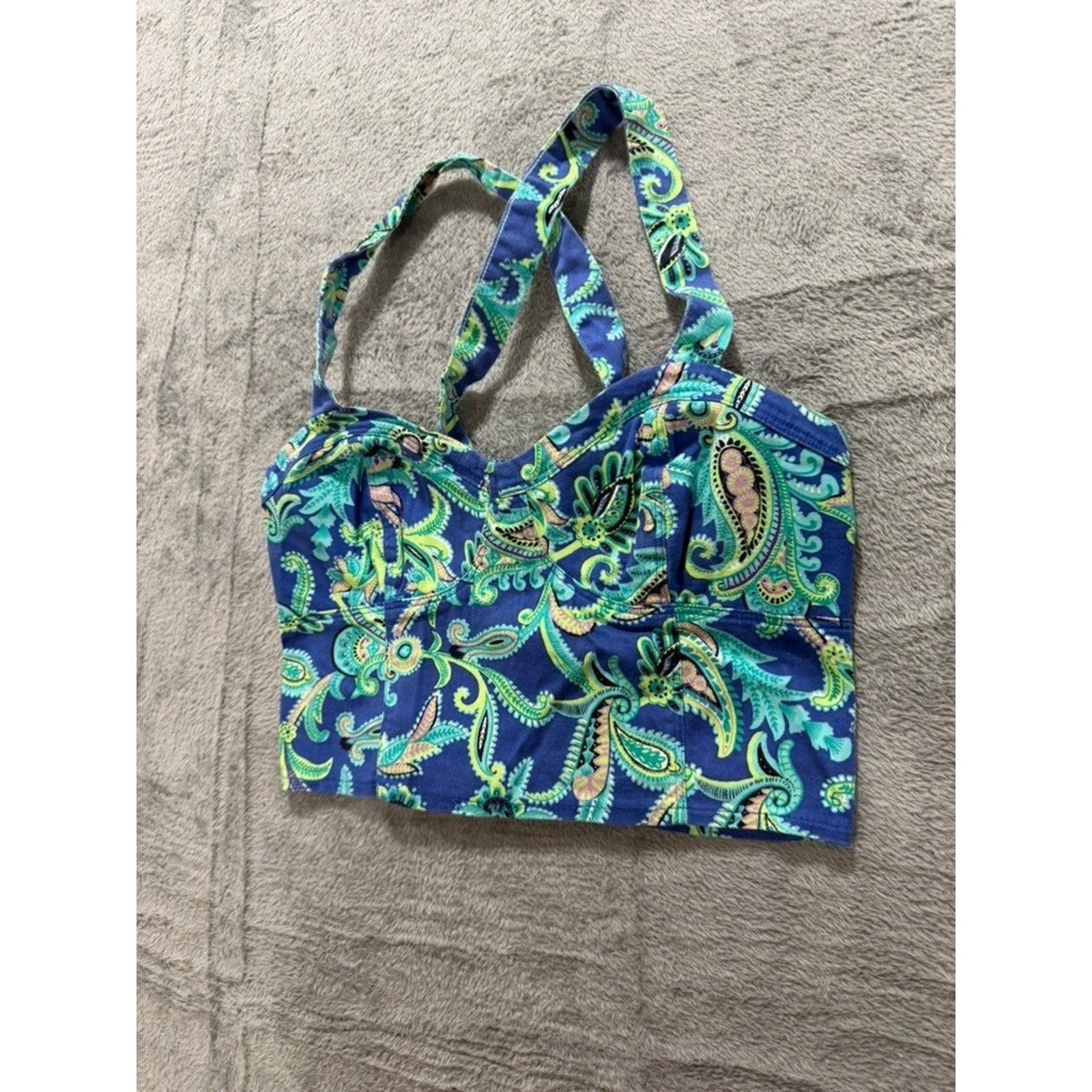 Aeropostale Crop Top Womens Small Blue Paisley Strappy Y2K Stretch Bustier