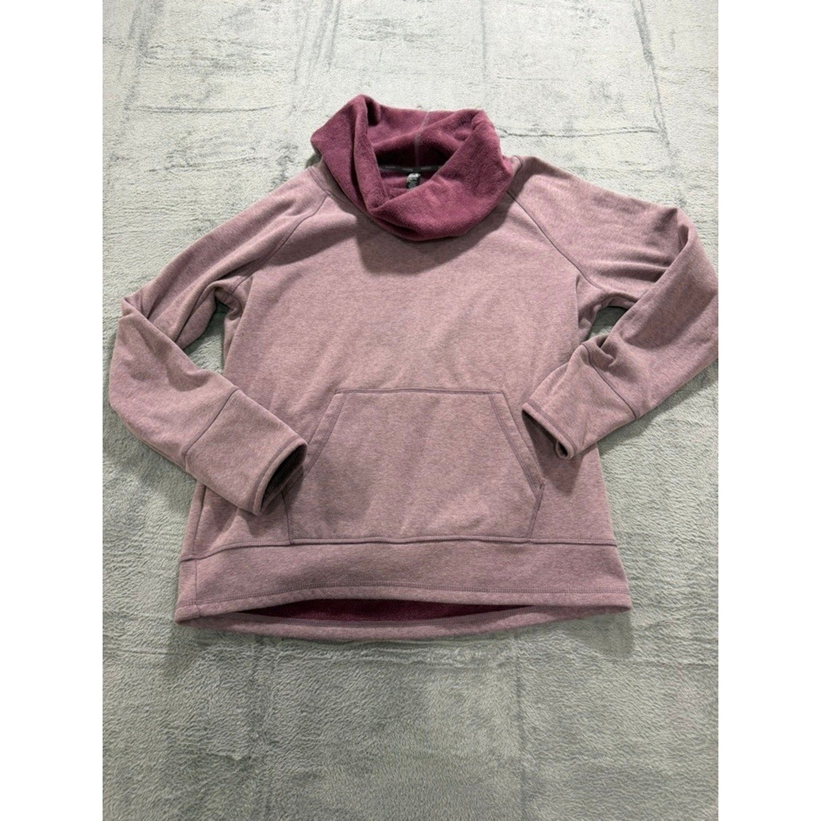 RBX Womens XL Mauve Heathered Cowl Neck Fleece Pullover Sweatshirt Thumbholes