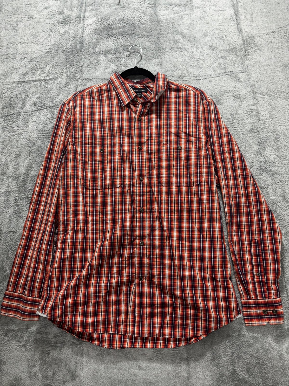 Banana Republic Mens 16-16 1/2 L Red Plaid Long Sleeve Button Up Dress Shirt
