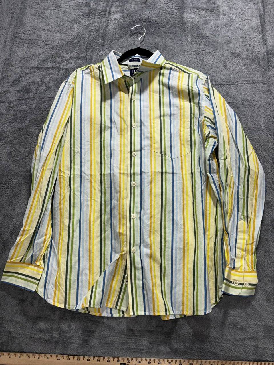 Gap Men's Yellow Blue Green Striped Shirt Size L, photo 2 of 10