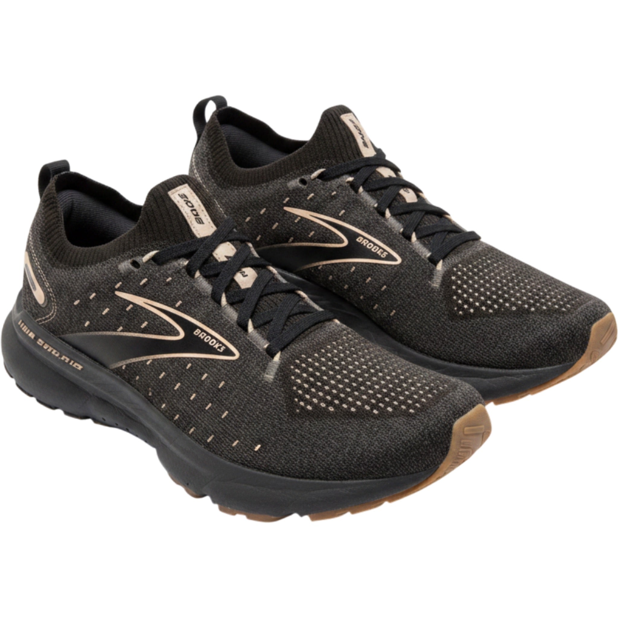 Brooks Glycerin StealthFit 20 Womens Running Shoes Black Olive Rose Gold Sneaker