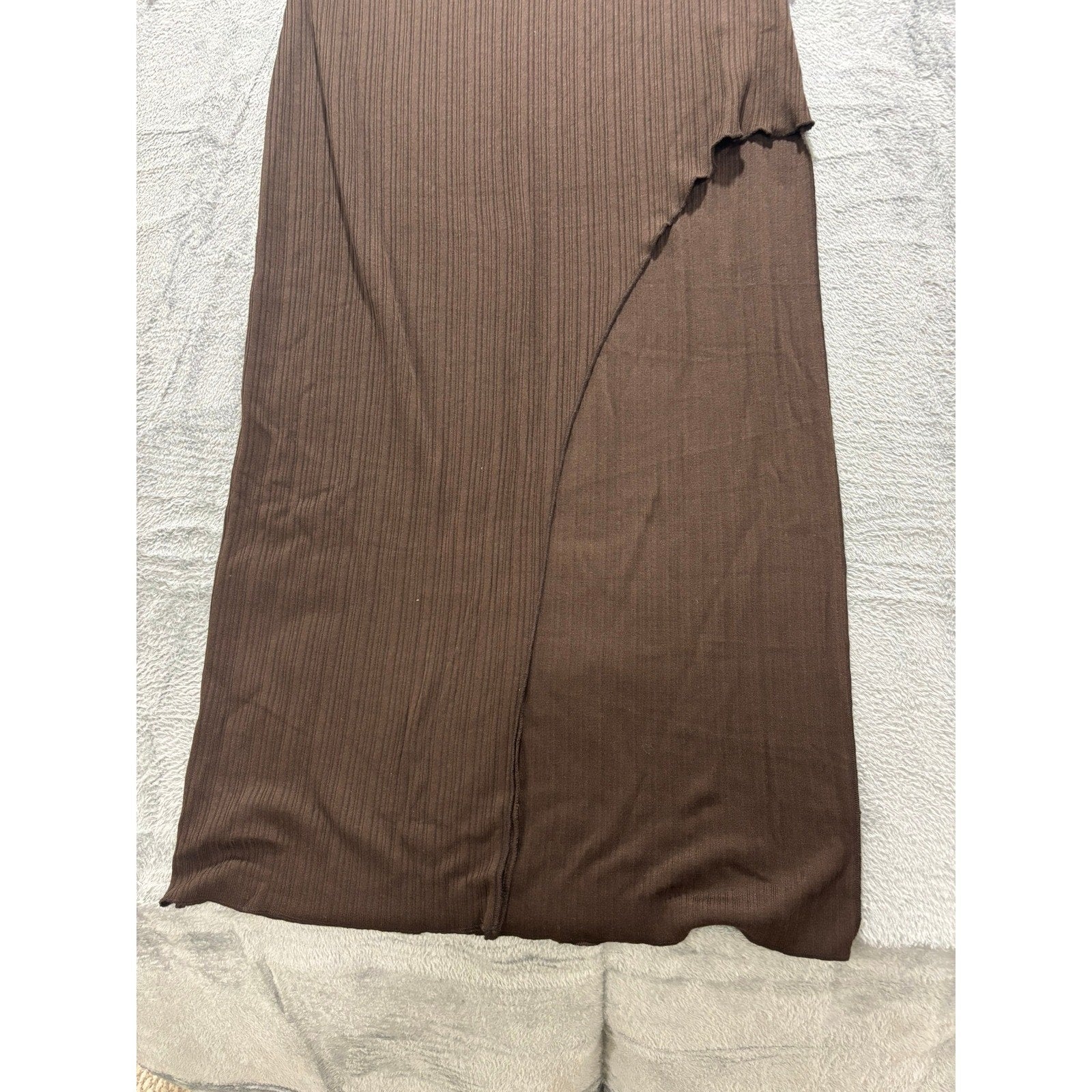 H&M Ribbed Long Sleeve Maxi Dress Chocolate Brown Asymmetrical Layered NWT
