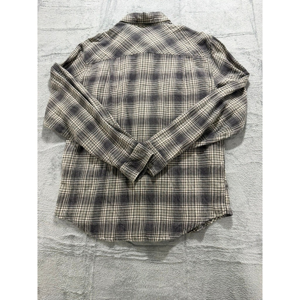 Woolrich Mens Grey Plaid Flannel Button Down Shirt Medium Long Sleeve Cotton