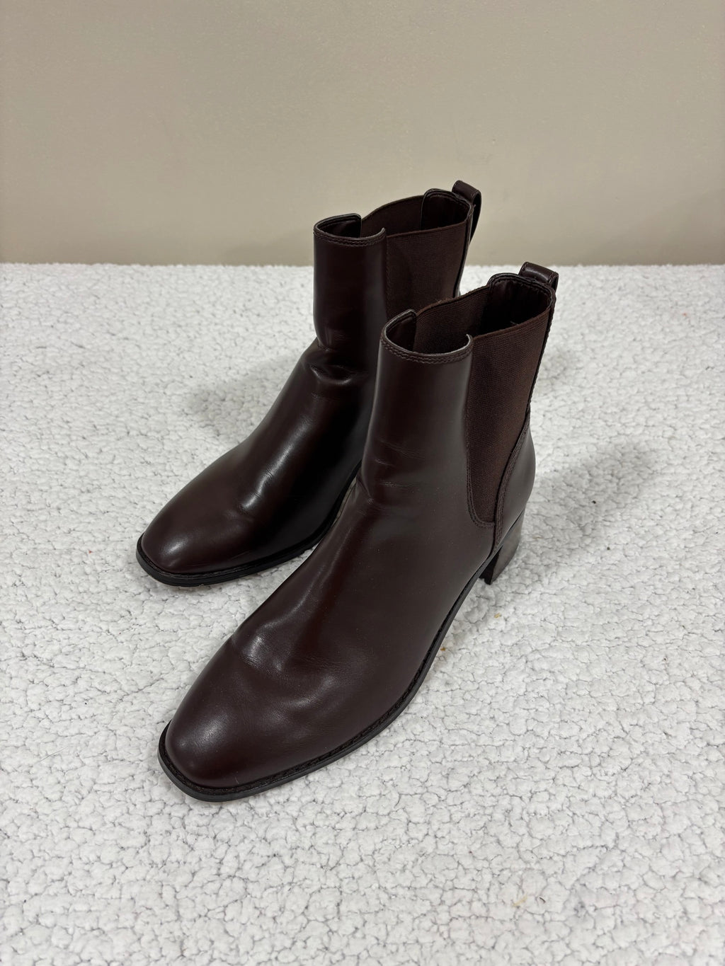 J.Crew Womens 12 Brown Leather Chelsea Ankle Boots Block Heel Pull On