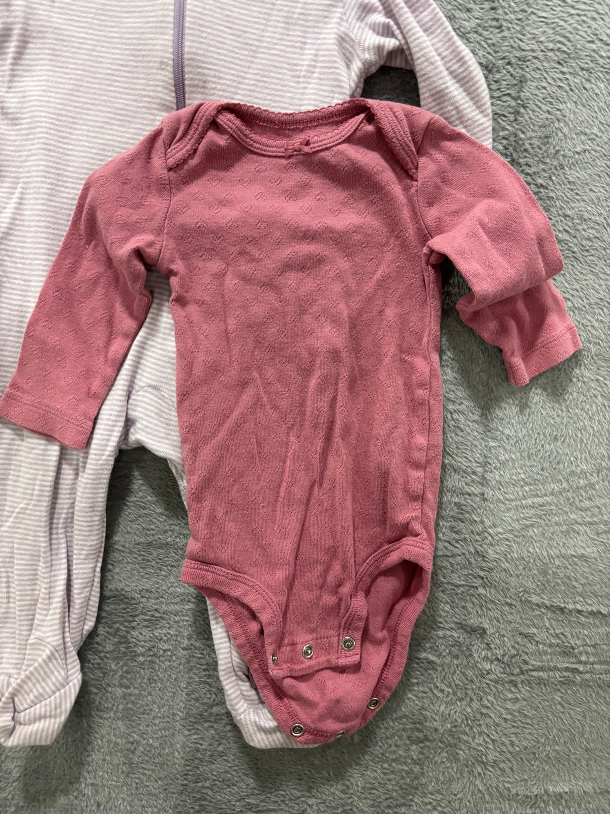 Carter's 9M Baby Girl 7 Pc Summer Lot Rompers Bodysuits Pointelle Knit Footie
