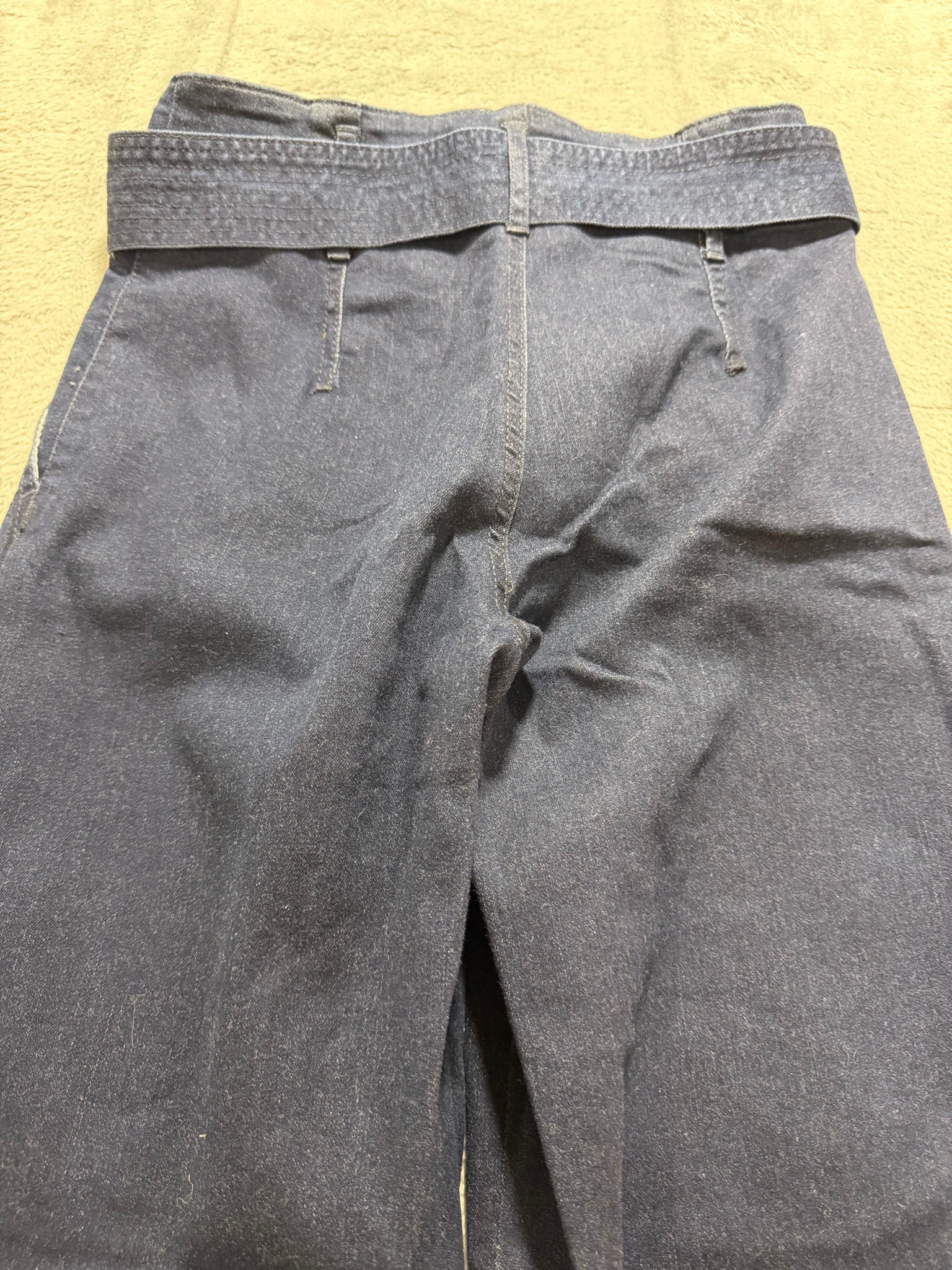 a new day Size 4 Navy Wide-Leg Belted Stretch Denim Trousers High-Rise