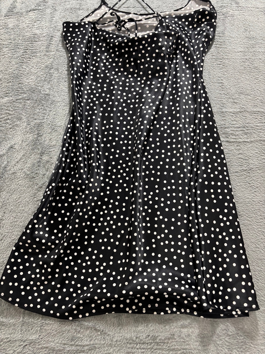 Victoria's Secret XS Black Polka Dot Satin Slip Mini Dress Cowl-Neck Cami
