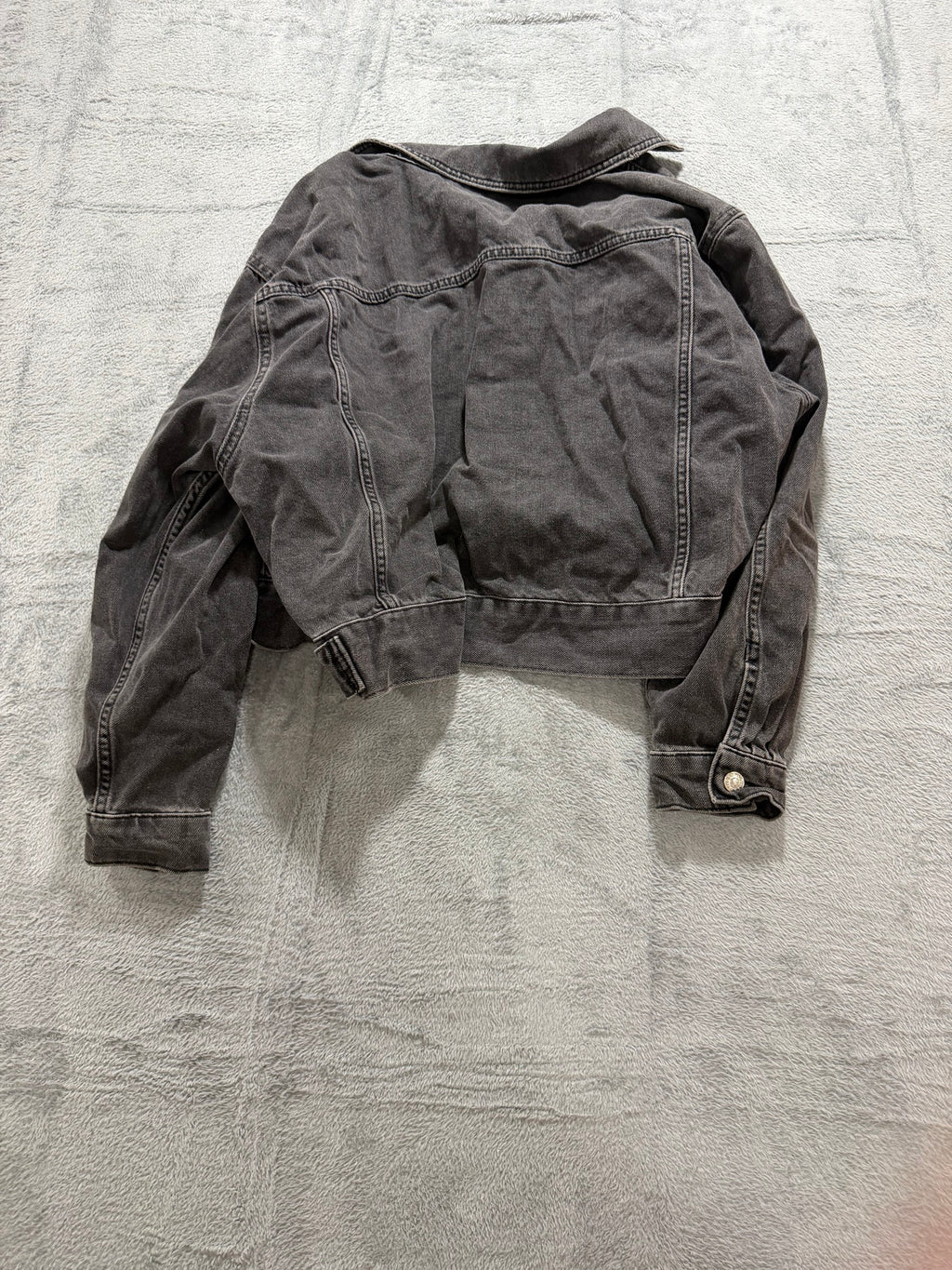 Topshop MOTO Size 10 Washed Black Denim Trucker Jacket Oversized Grunge