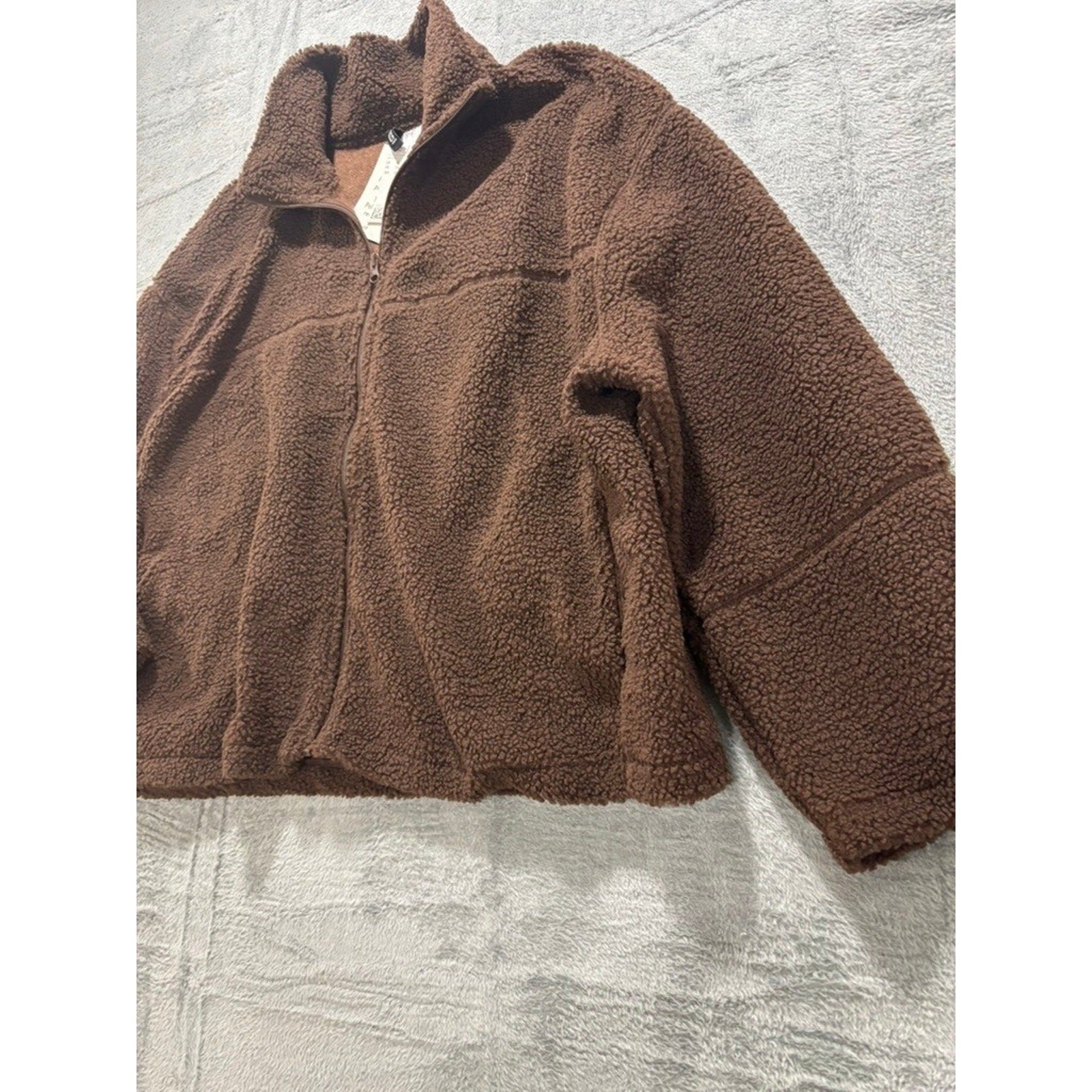 HM DIVIDED Womens XL Brown Teddy Fleece Full Zip Jacket Oversized Sherpa Cozy