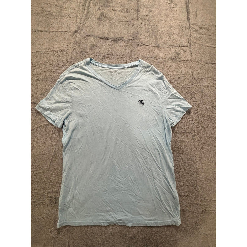Express L Light Blue V-Neck T-Shirt Mens Casual Minimalist Short Sleeve Tee