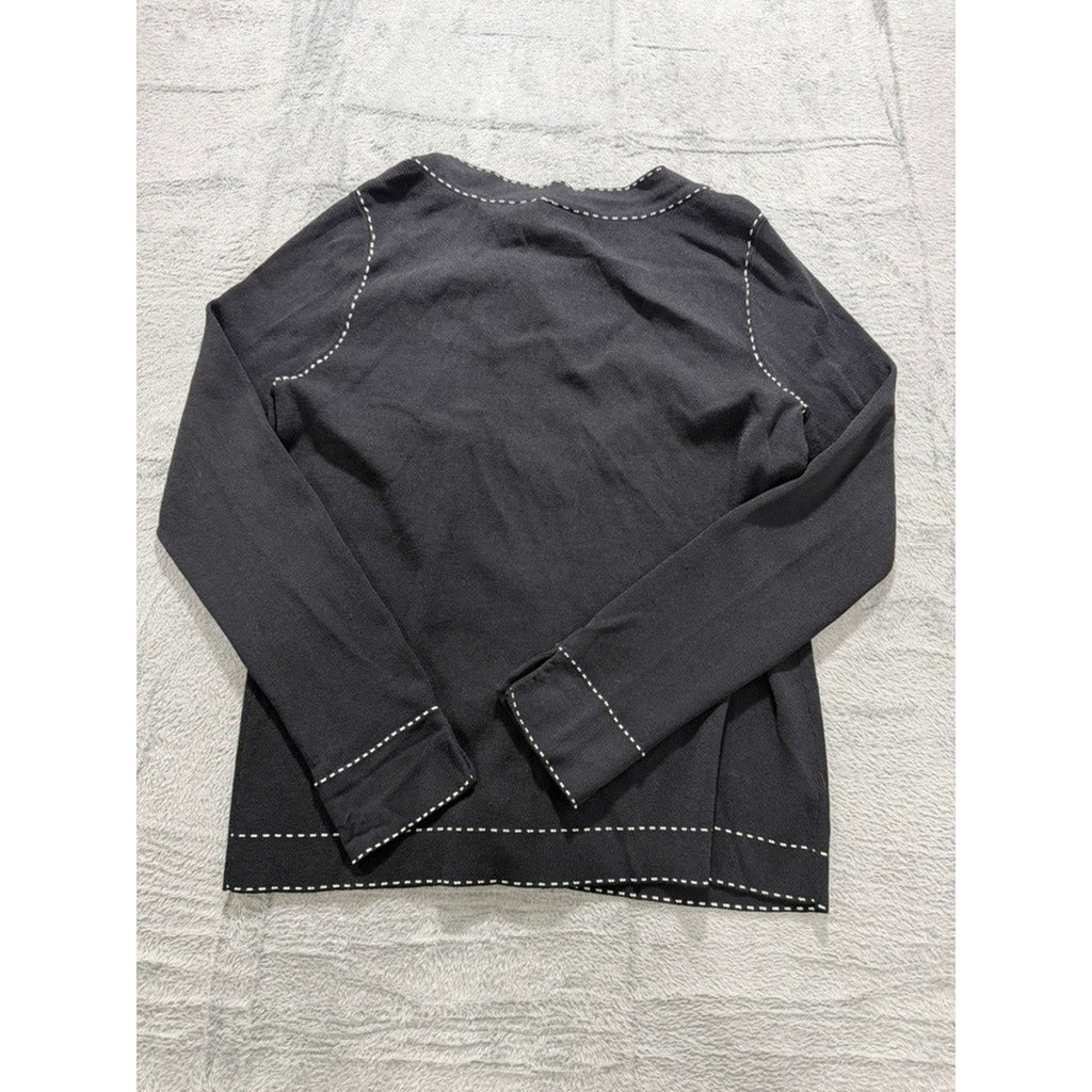 Emma James Cardigan Sweater Womens Medium Black Contrast Stitch Button Up