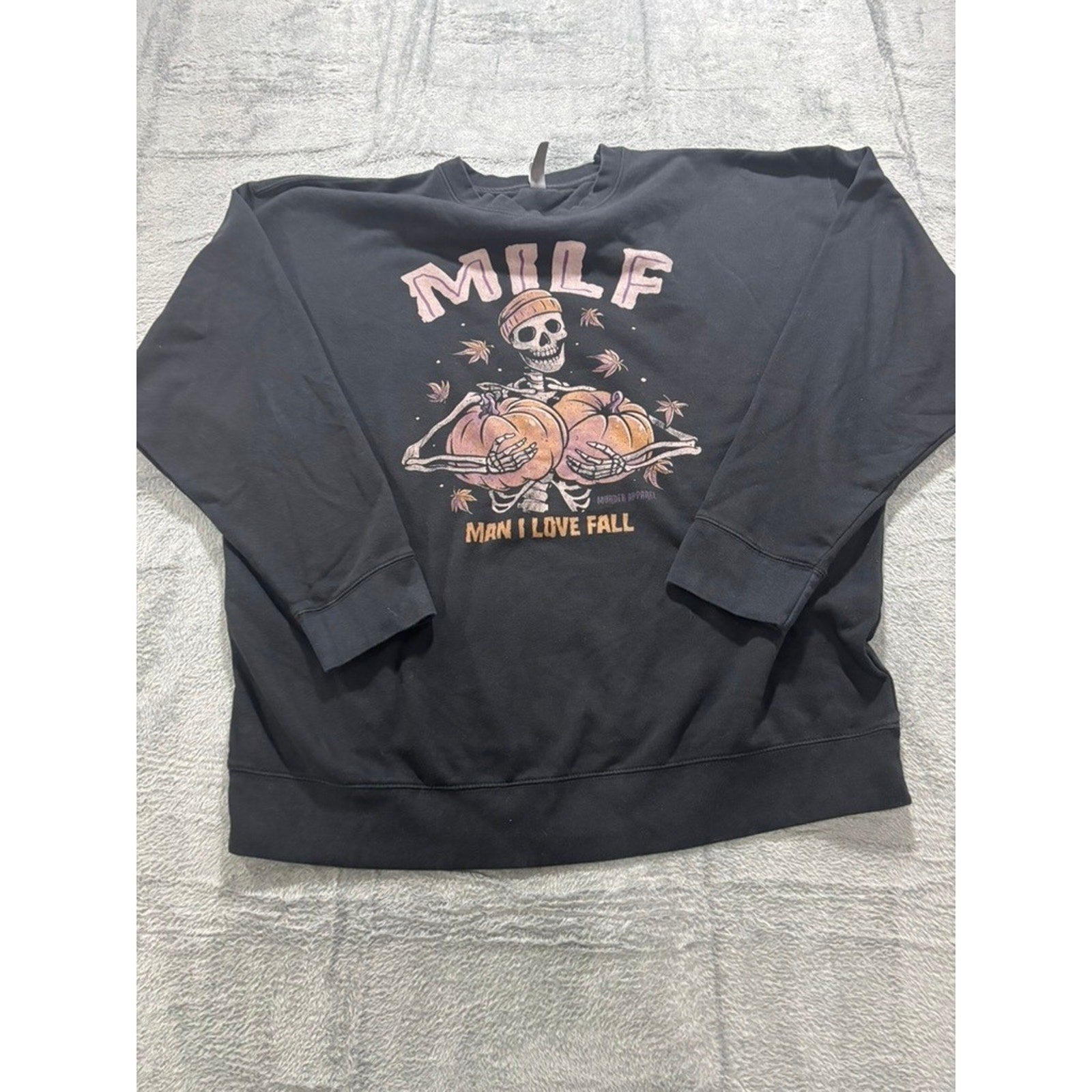 Cotton Heritage MILF Man I Love Fall Skeleton Pumpkin Sweatshirt Black 2XL