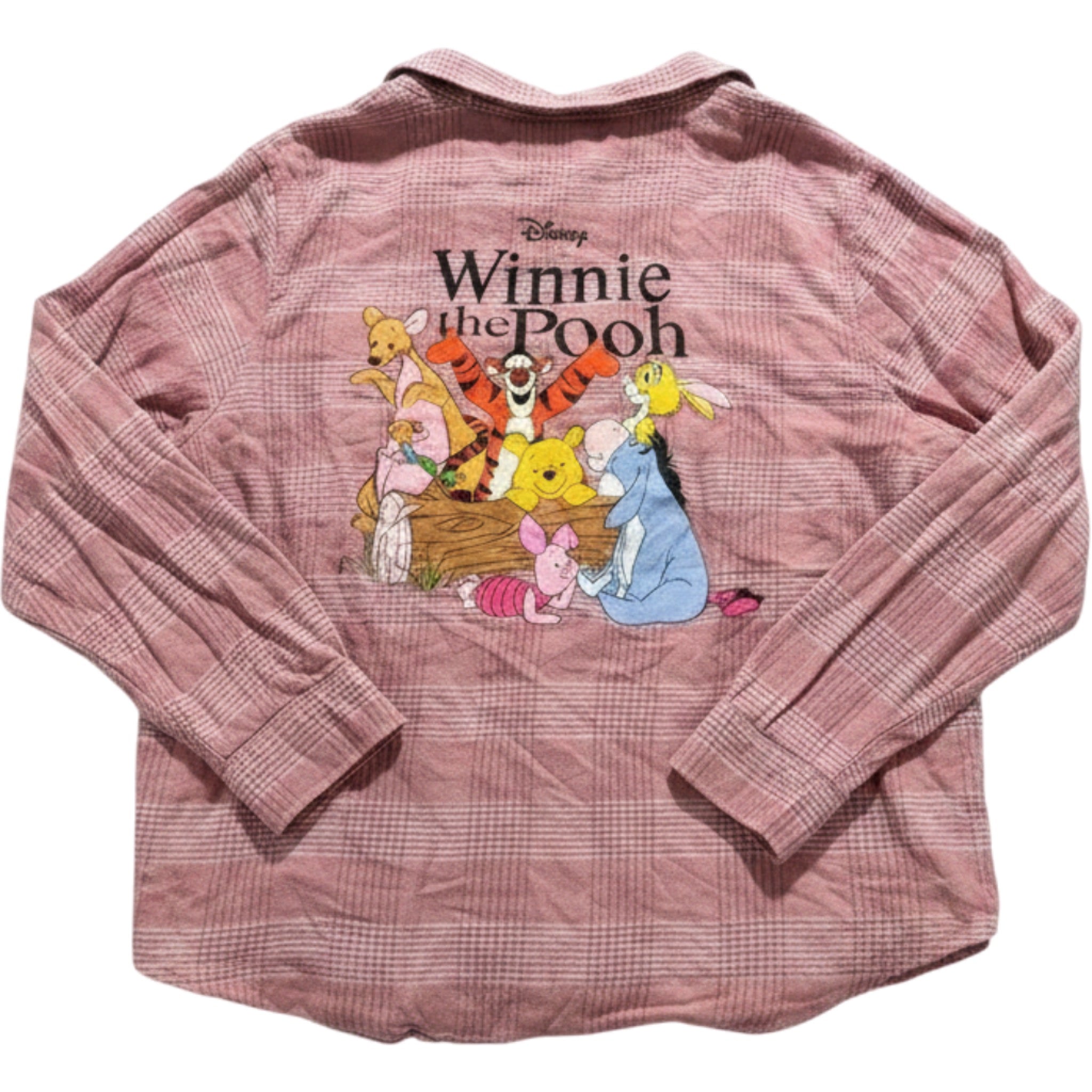 Disney Winnie the Pooh Pink Plaid Flannel Button Down Shirt Back Graphic XL