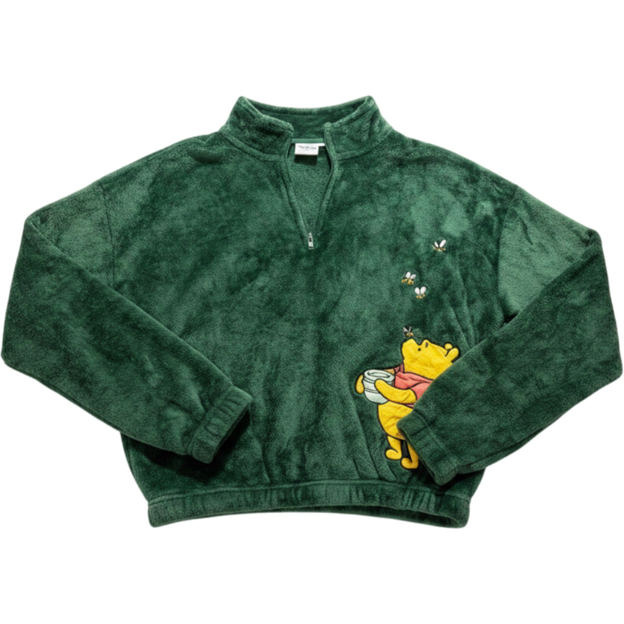 Disney Winnie the Pooh Green Quarter Zip Fleece Pullover Honey Bee Medium