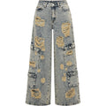 Fashion Nova High Waisted Distressed Wide Leg Cargo Jeans Light Acid Wash 28
