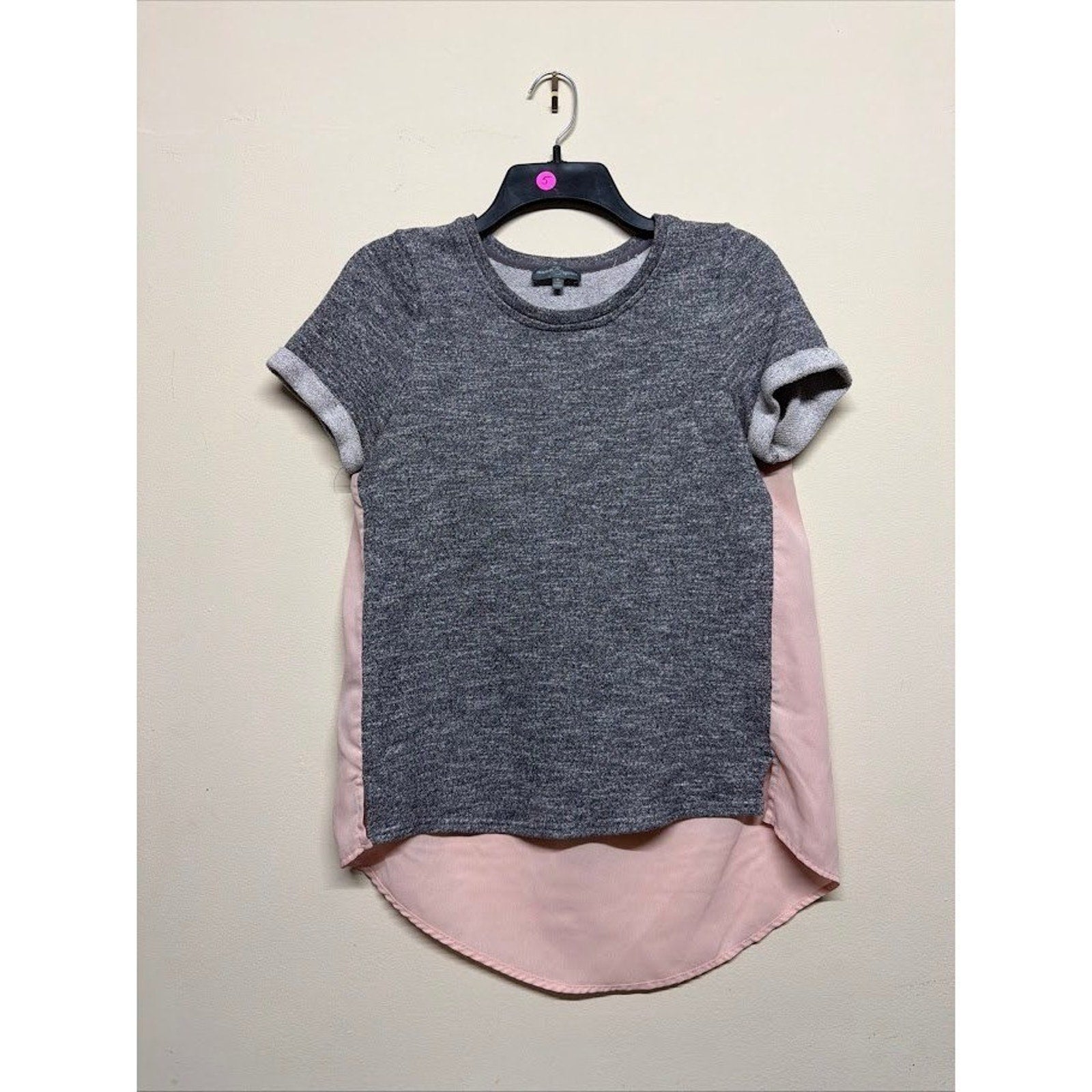 Market & Spruce Gray Pink Layered High Low Hem Top Casual Chic M Chiffon Basic