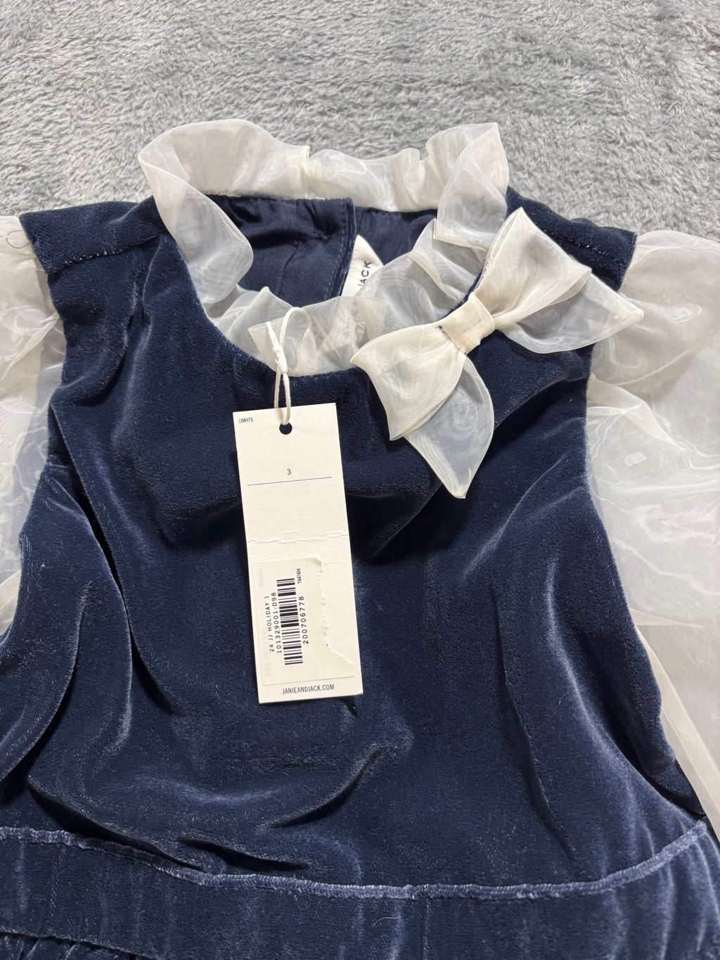 Janie and Jack Girls 3 NWT Navy Velvet Organza Jumpsuit Holiday 3Pc Lot 3T