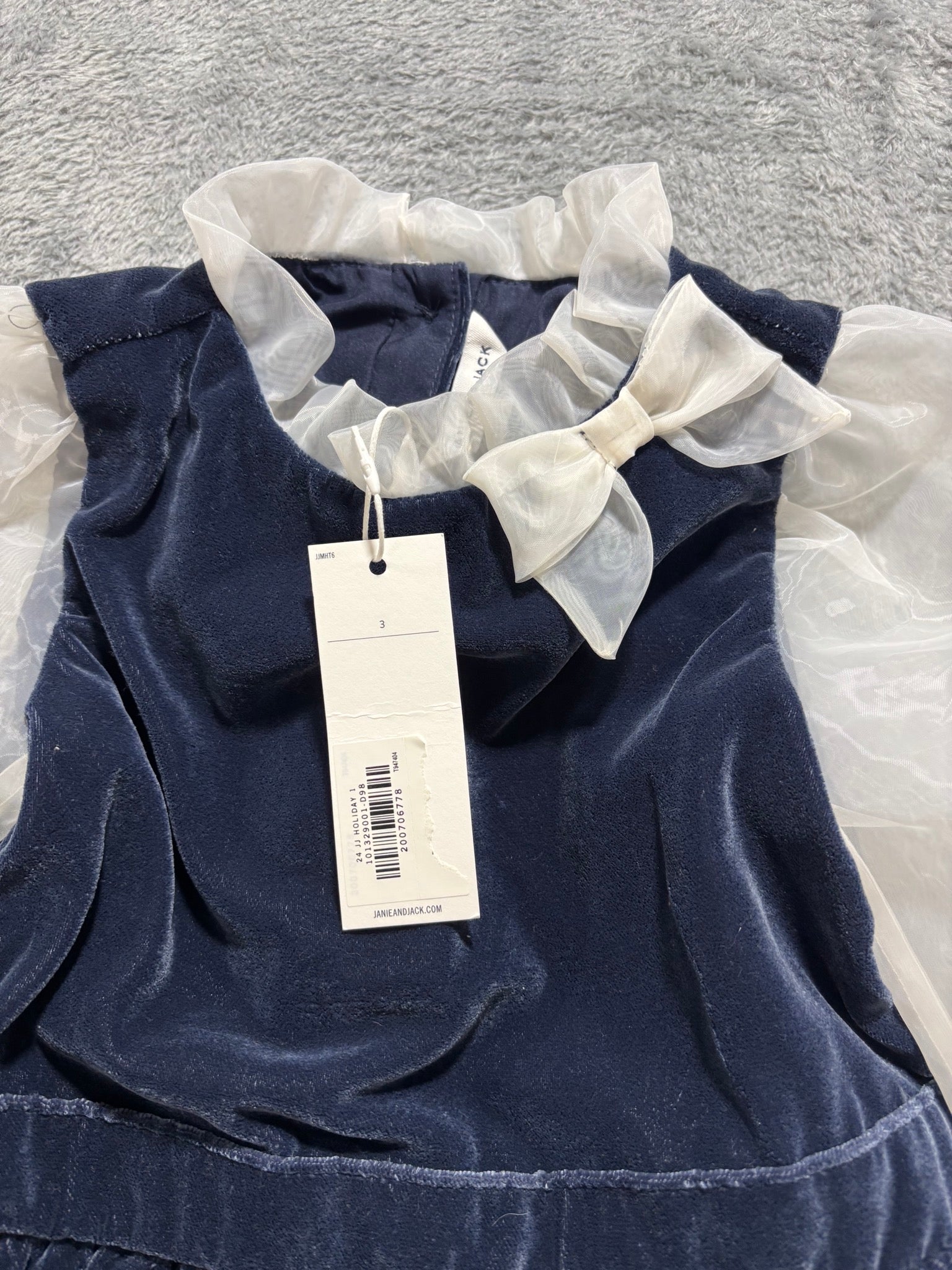 Janie and Jack Girls 3 NWT Navy Velvet Organza Jumpsuit Holiday 3Pc Lot 3T