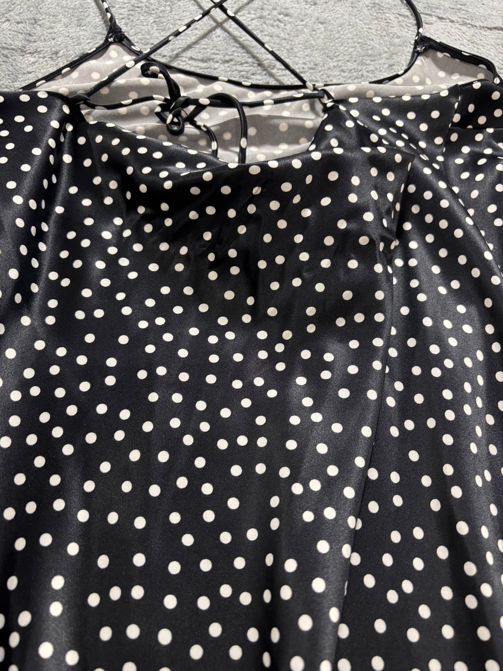 Victoria's Secret XS Black Polka Dot Satin Slip Mini Dress Cowl-Neck Cami