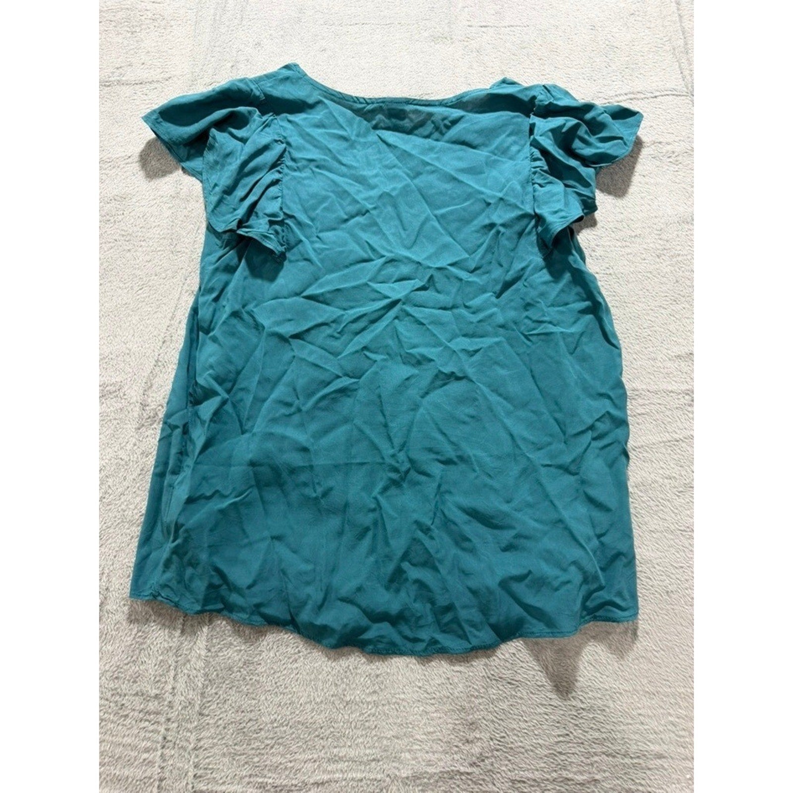 Old Navy Womens Teal Flutter Sleeve V-Neck Rayon Blouse Top Small