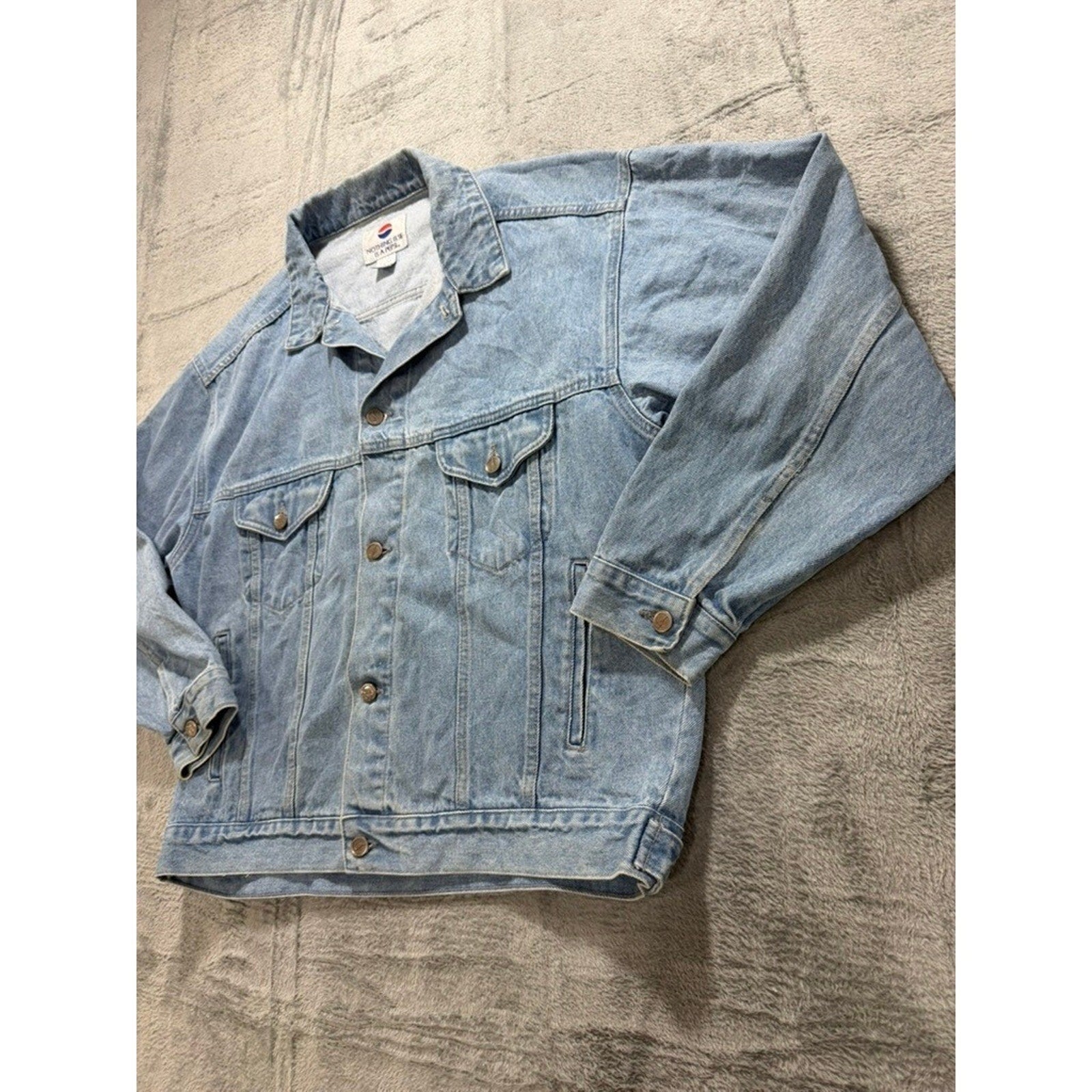 Vintage Pepsi Denim Trucker Jacket Light Wash 90s Promo Adult Large Cotton Blue