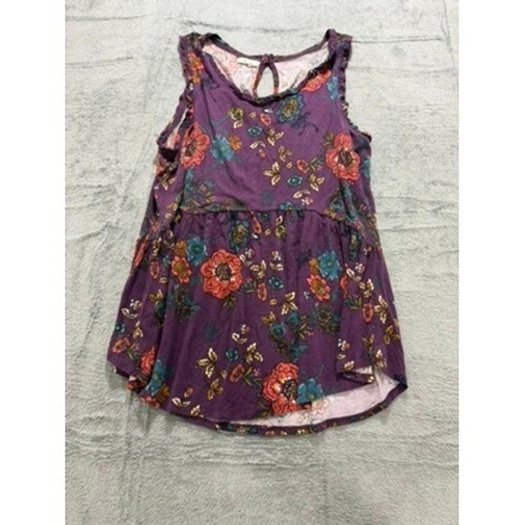 Maurices Purple Floral Babydoll Tank Ruffle Empire Waist Womens L Boho Summer