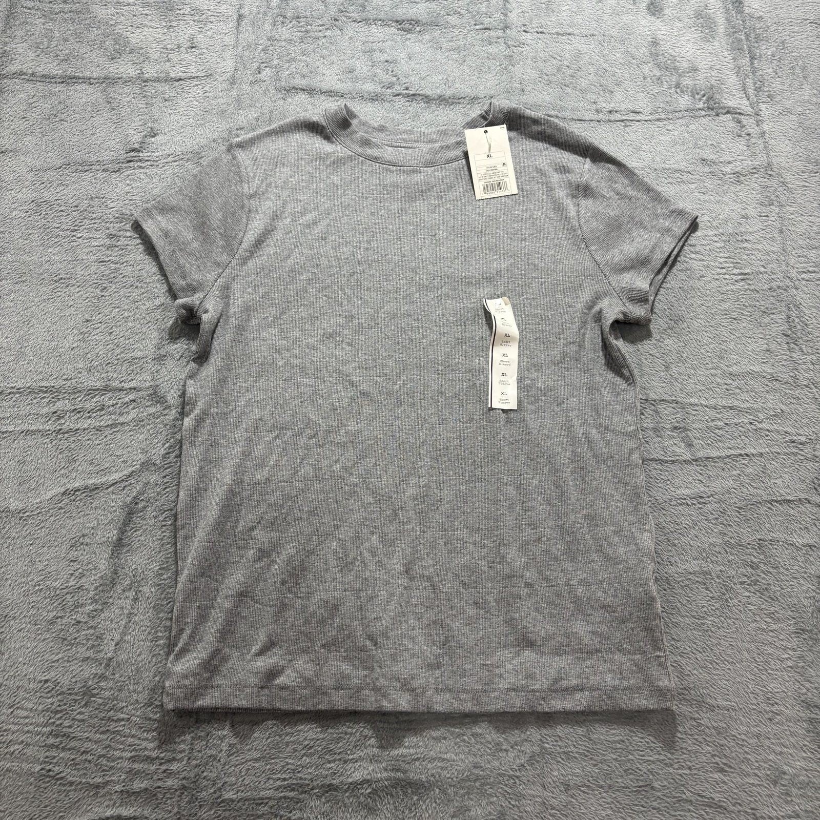 A New Day XL Gray Short Sleeve Ribbed T-Shirt Womens Casual Minimalist Basic
