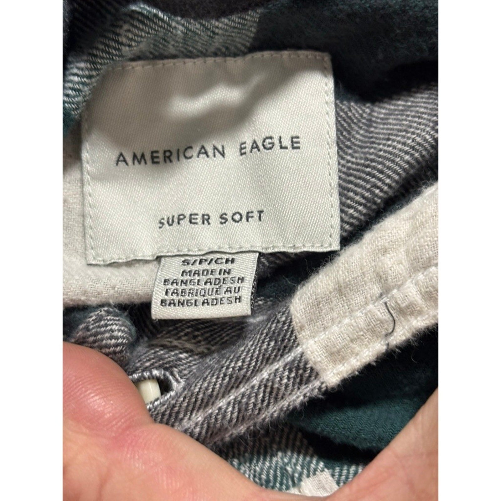 American Eagle S Green Plaid Hooded Flannel Shirt Womens Casual Vintage Style