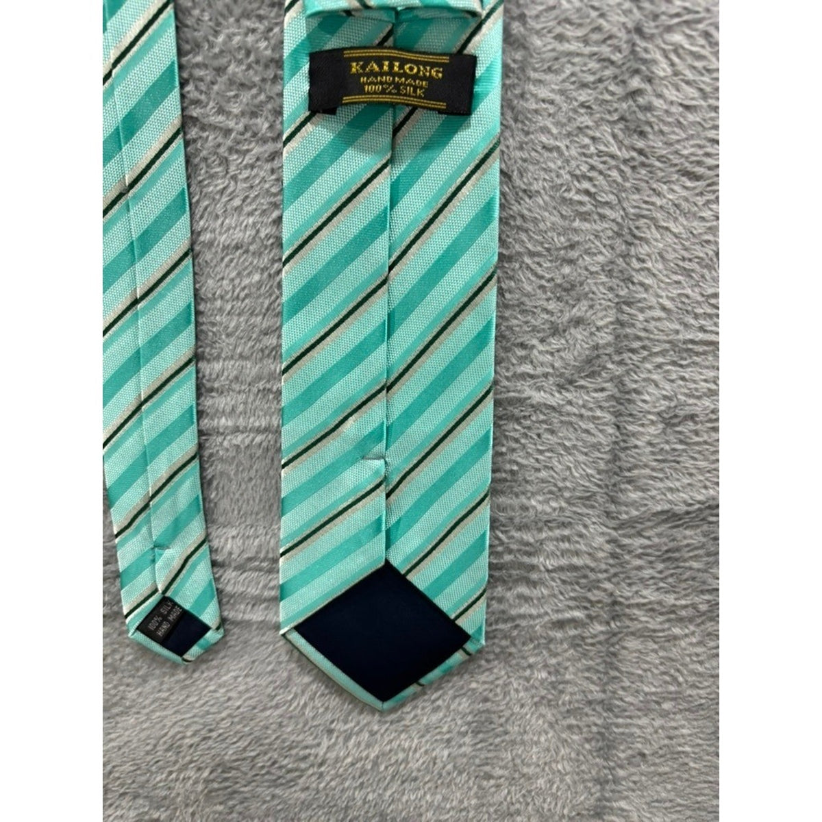 Kailong Silk Tie Green Striped Handmade Necktie Classic Formal Business