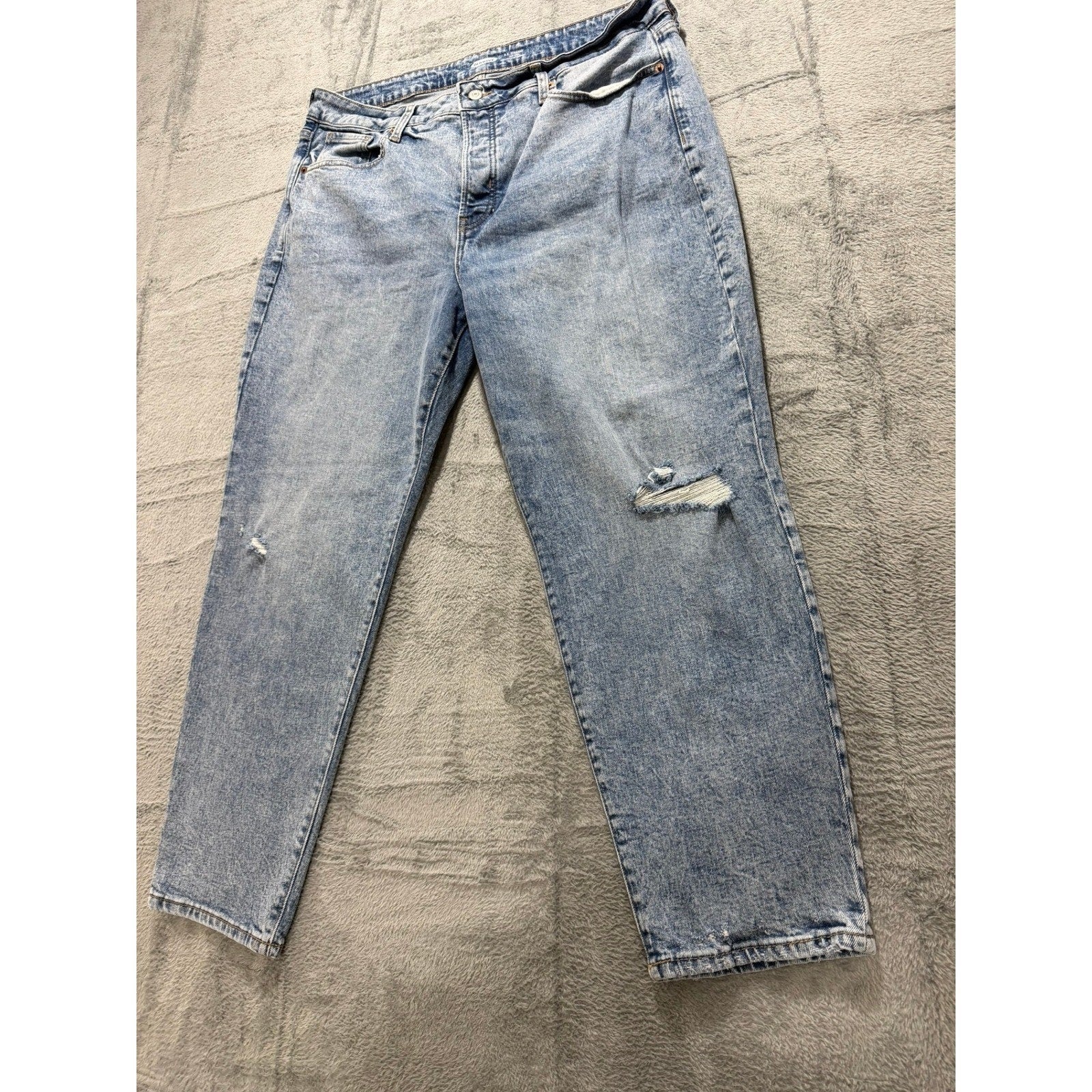 Old Navy O.G. Straight High Rise Distressed Button Fly Light Wash Jeans Blue 16