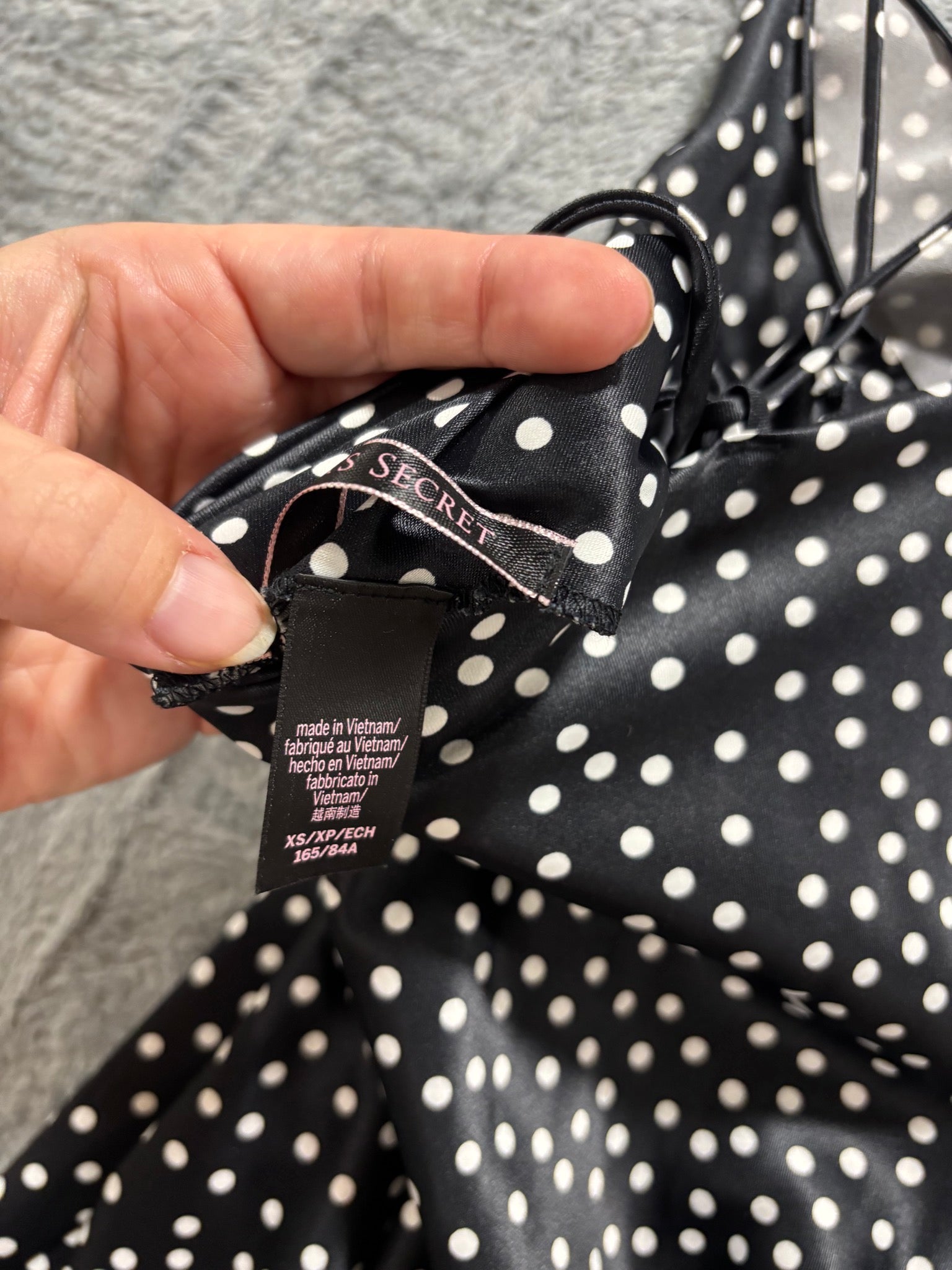 Victoria's Secret XS Black Polka Dot Satin Slip Mini Dress Cowl-Neck Cami