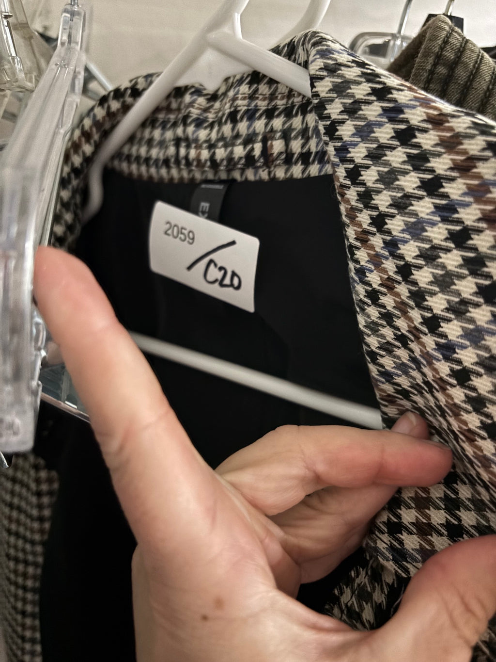 Express Reversible Houndstooth & Black Mac Coat Wool-Blend Car Coat Plaid