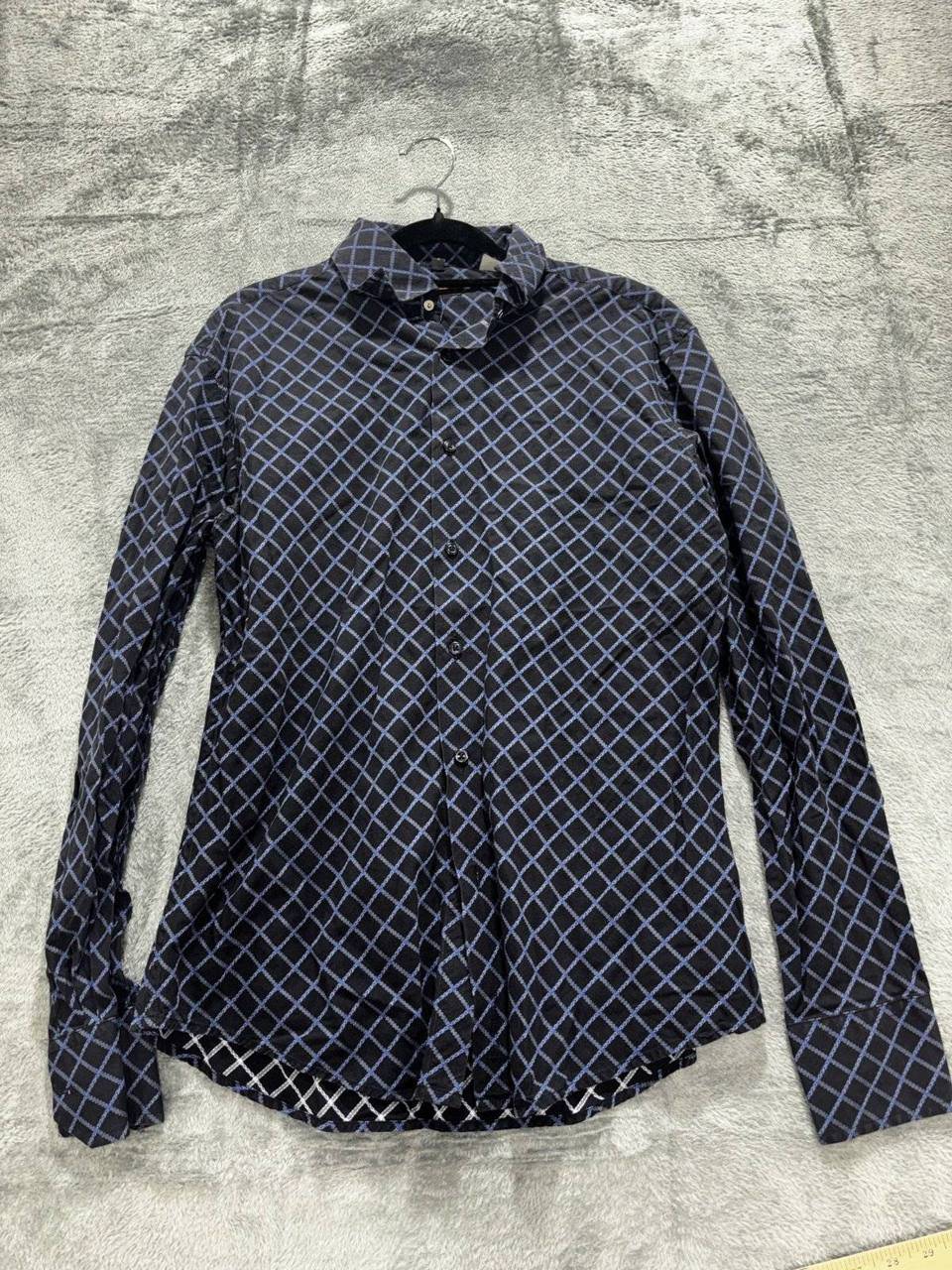 Ben Sherman Mens M Navy Blue Diamond Check Long Sleeve Button Up Dress Shirt