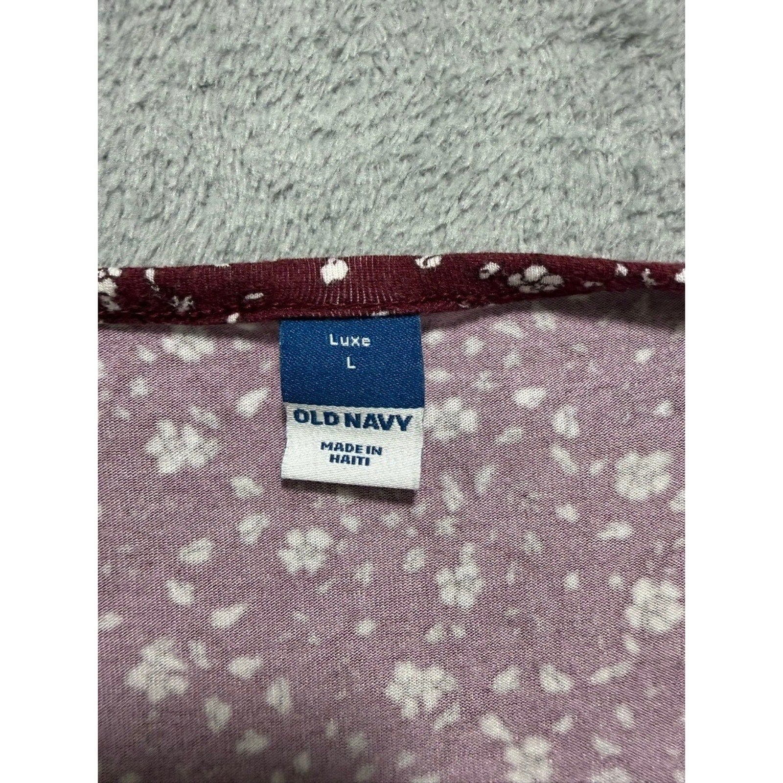 Old Navy Luxe Womens Large Burgundy Floral V-Neck Puff Short Sleeve Top Shirt