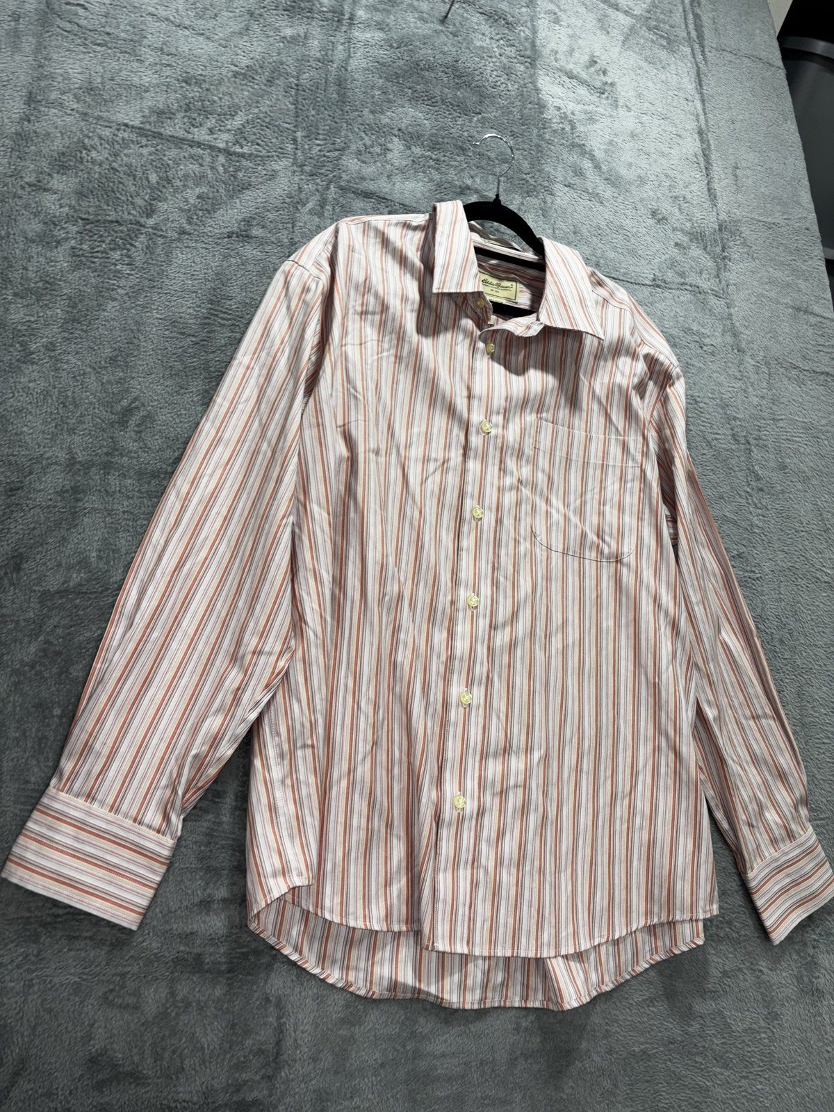 Eddie Bauer Men's Pink Orange Stripe Shirt Size L, photo 3 of 8