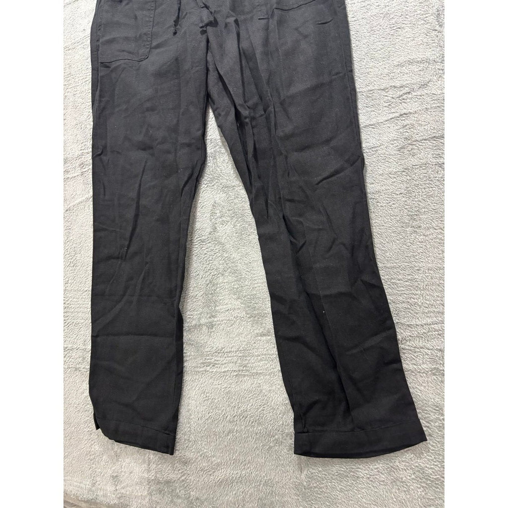 Old Navy L Tall Black Womens Linen Blend Pants Casual Boho Cozy Wide Leg