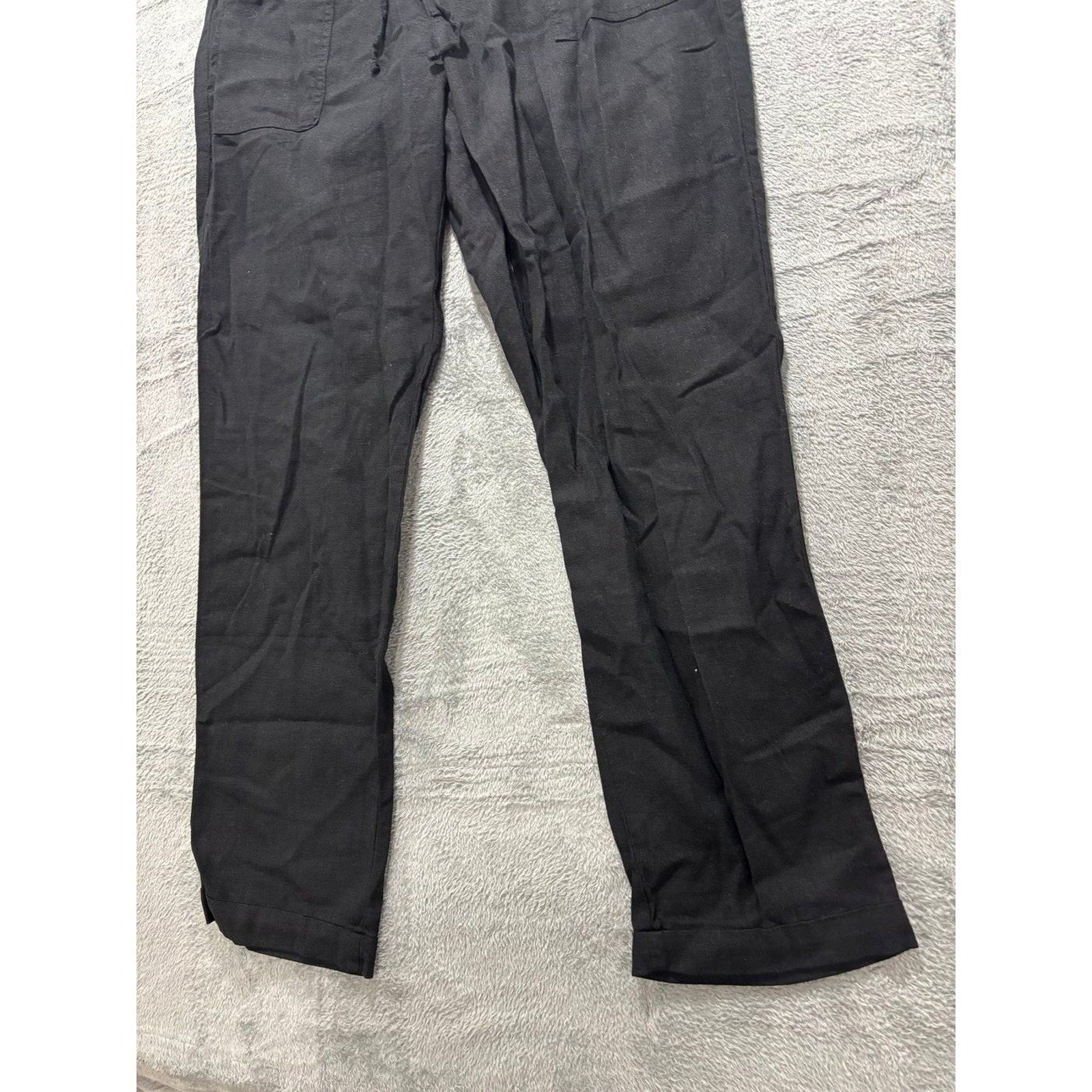 Old Navy L Tall Black Womens Linen Blend Pants Casual Boho Cozy Wide Leg