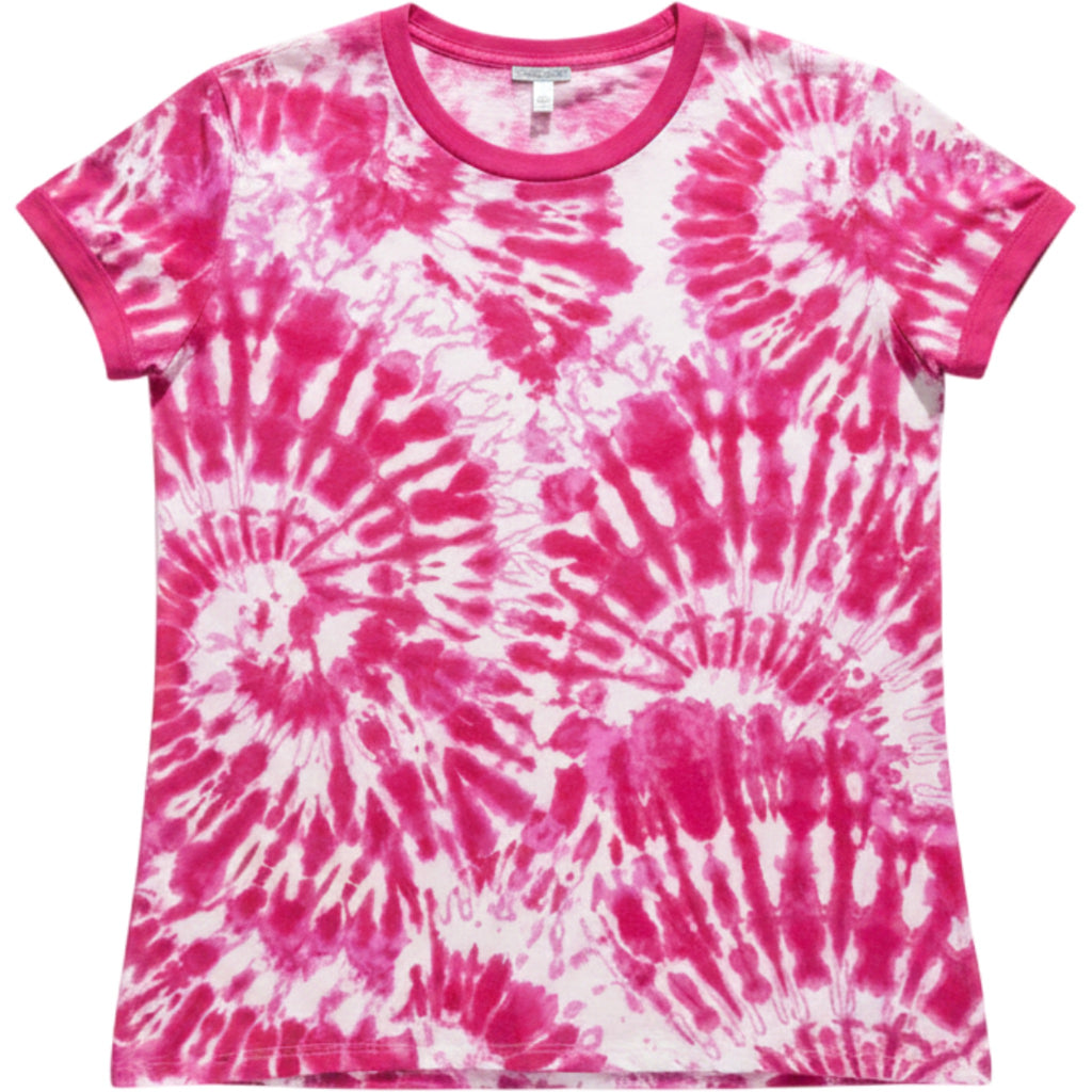 LuLaRoe Pink White Tie Dye Ringer Tee Shirt Womens Large Short Sleeve Festival