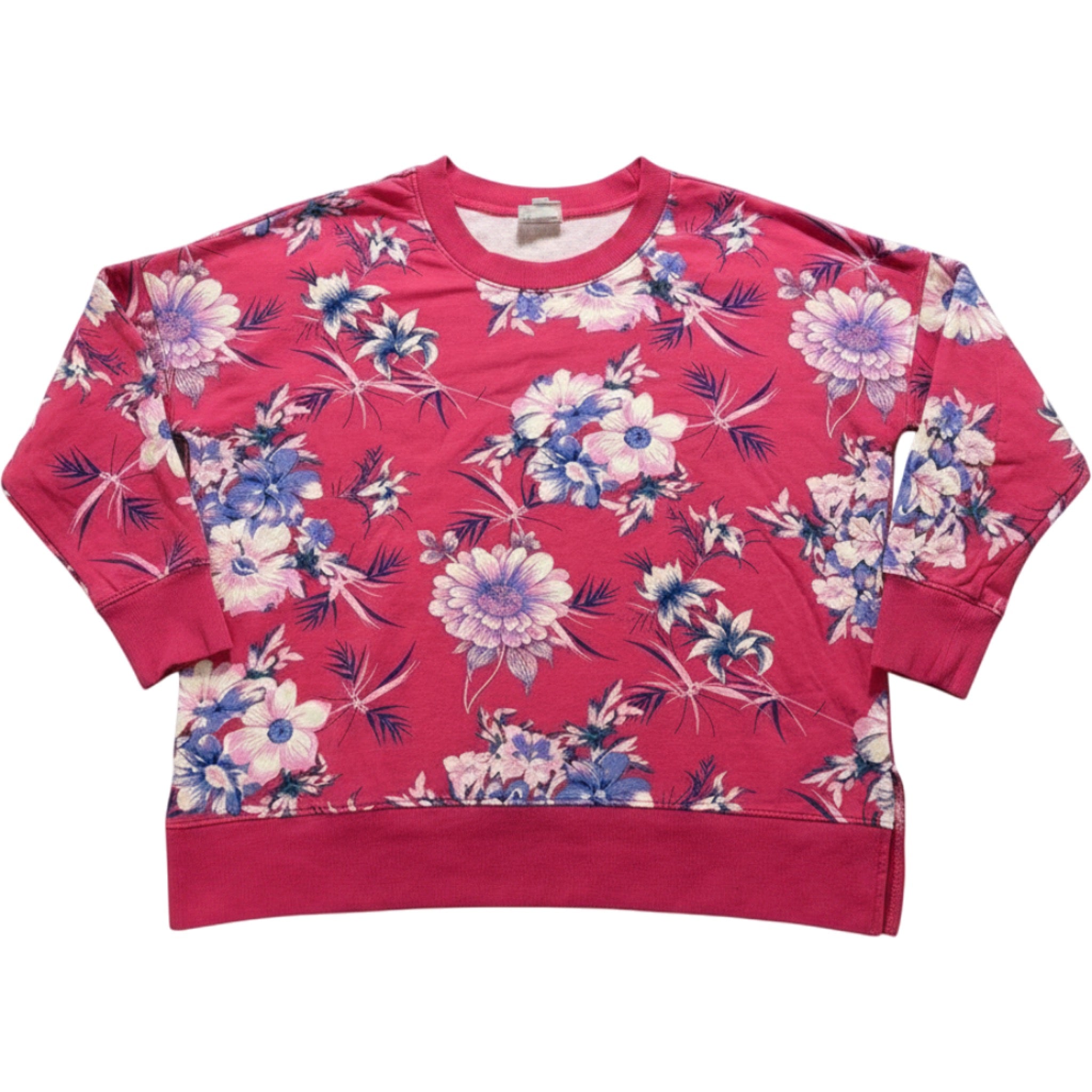LuLaRoe Womens XL Pink Floral Crewneck Sweatshirt Cotton Stretch Boho Casual
